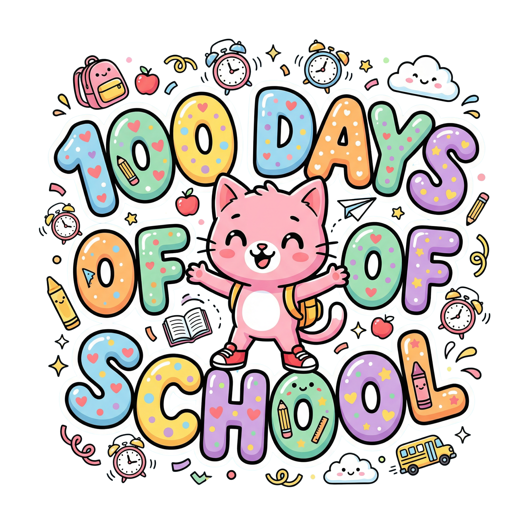 Hundred Days Cute Cat Celebration DTF Transfer