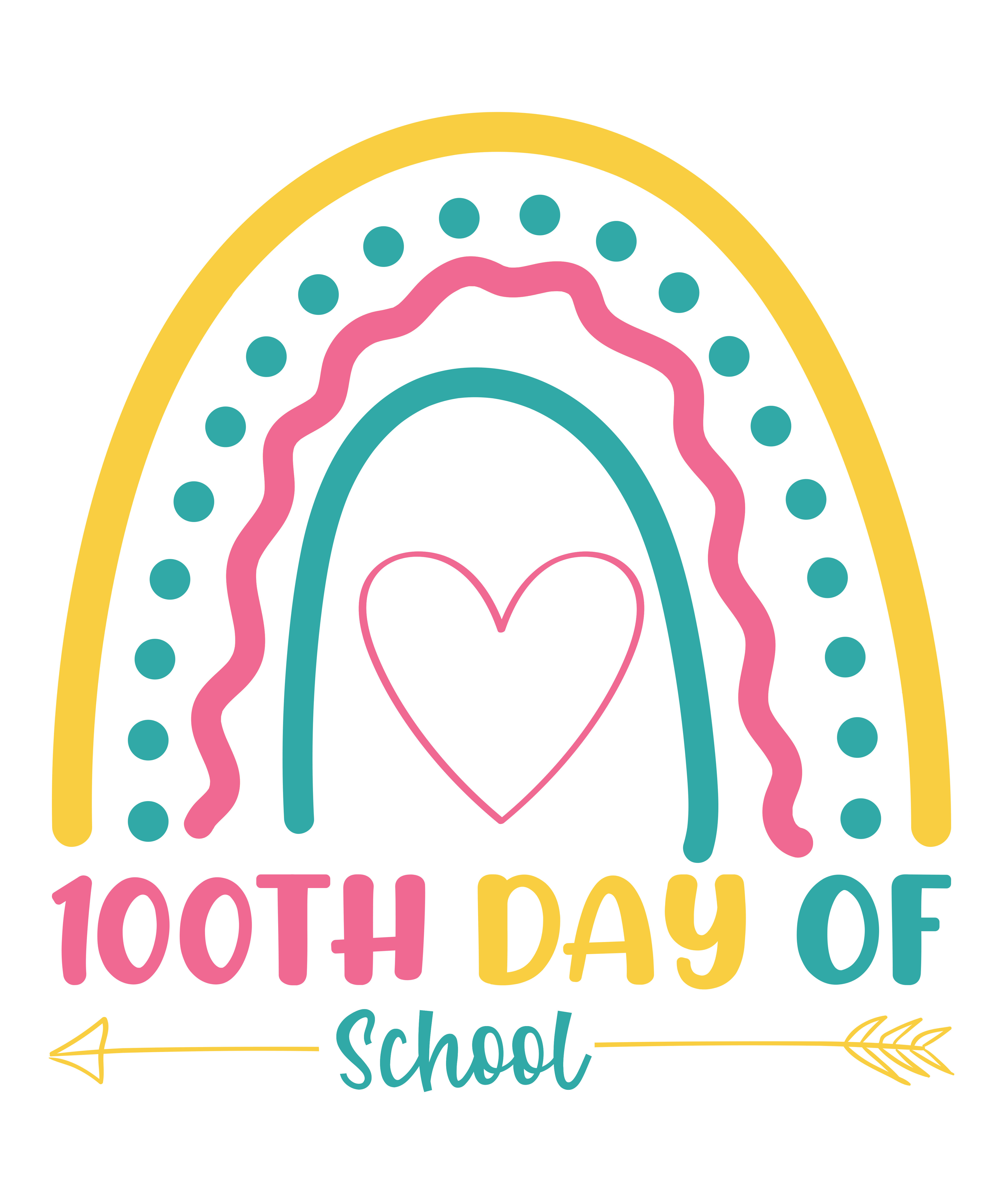 Bright Hearts 100 Days Of School DTF Transfer