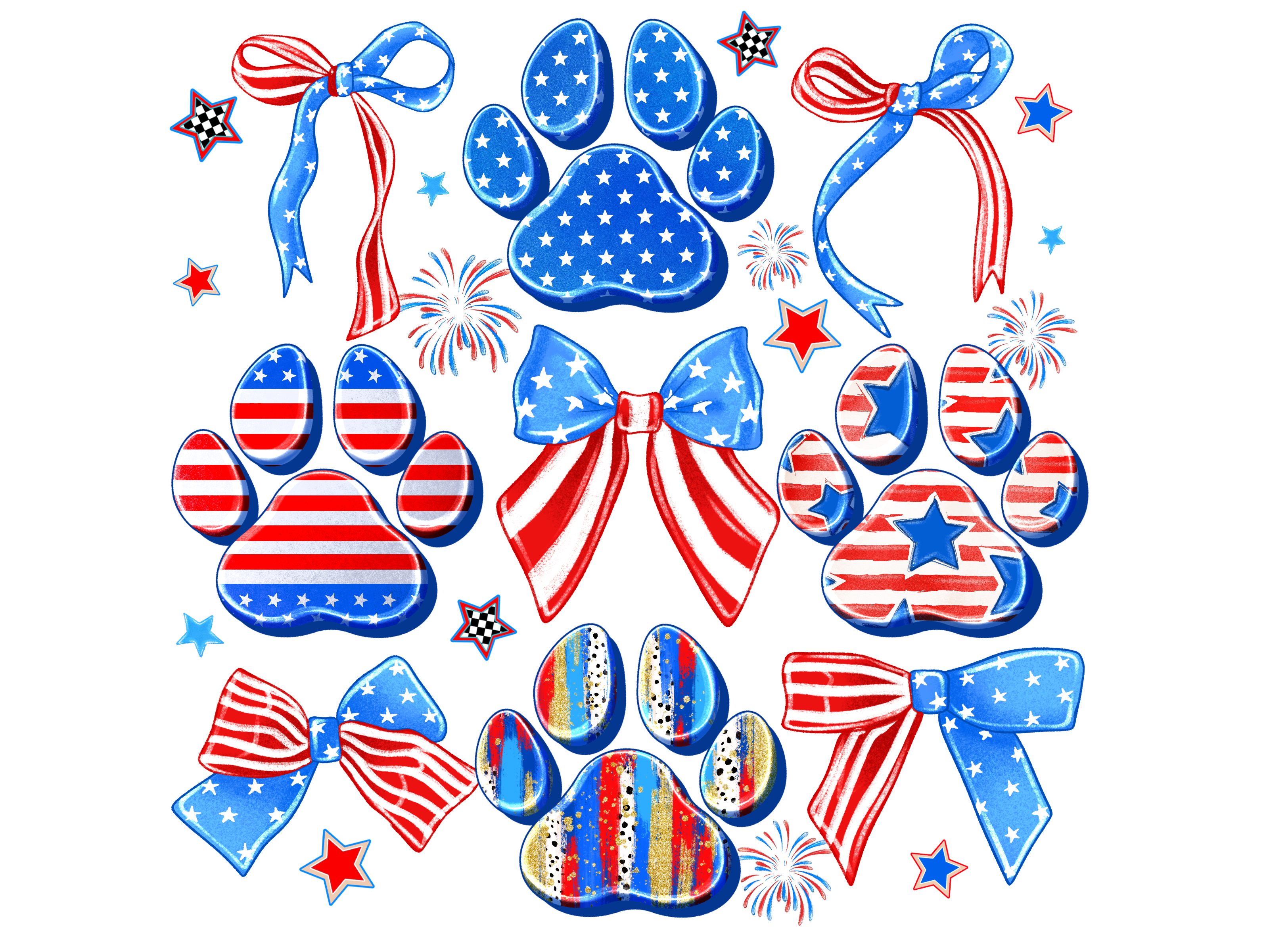 Patriotic Paw Print Collection DTF Transfer