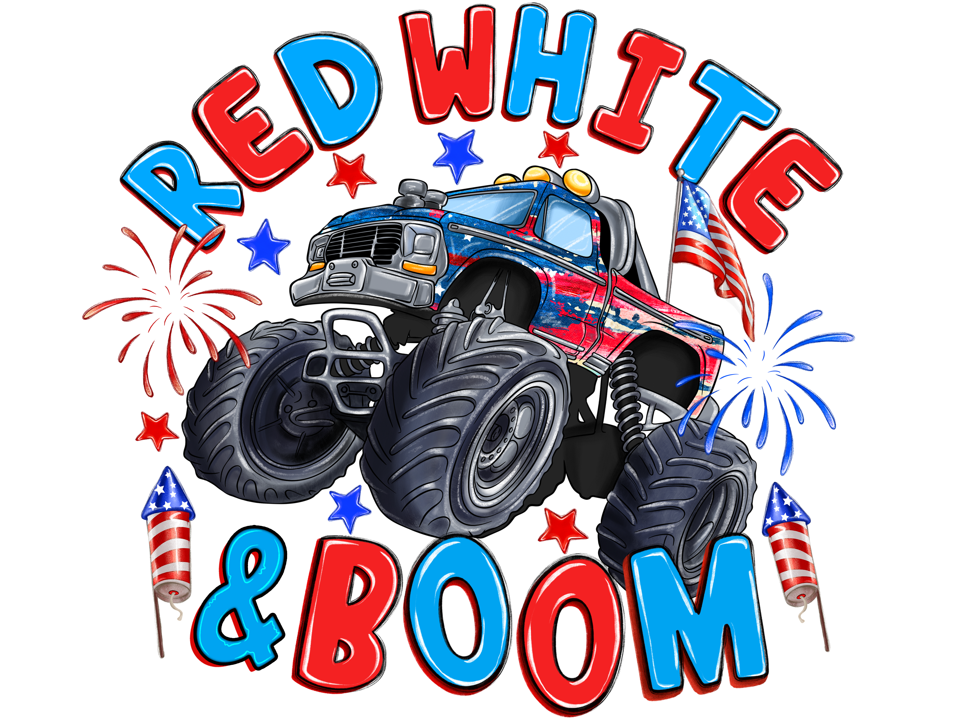 Patriotic Boom Monster Truck DTF Transfer