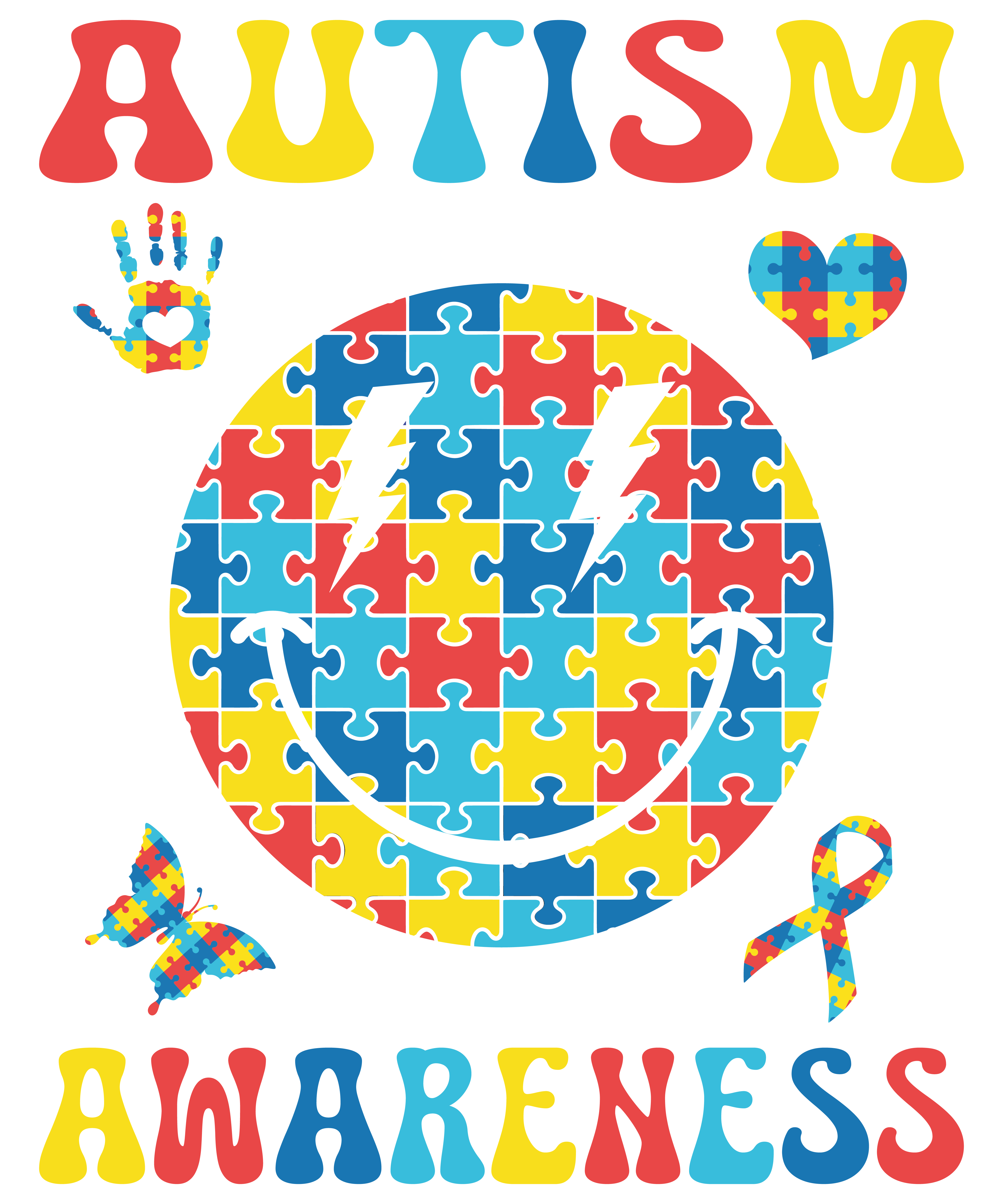 Autism Awareness Smiley Puzzle Face DTF Transfer