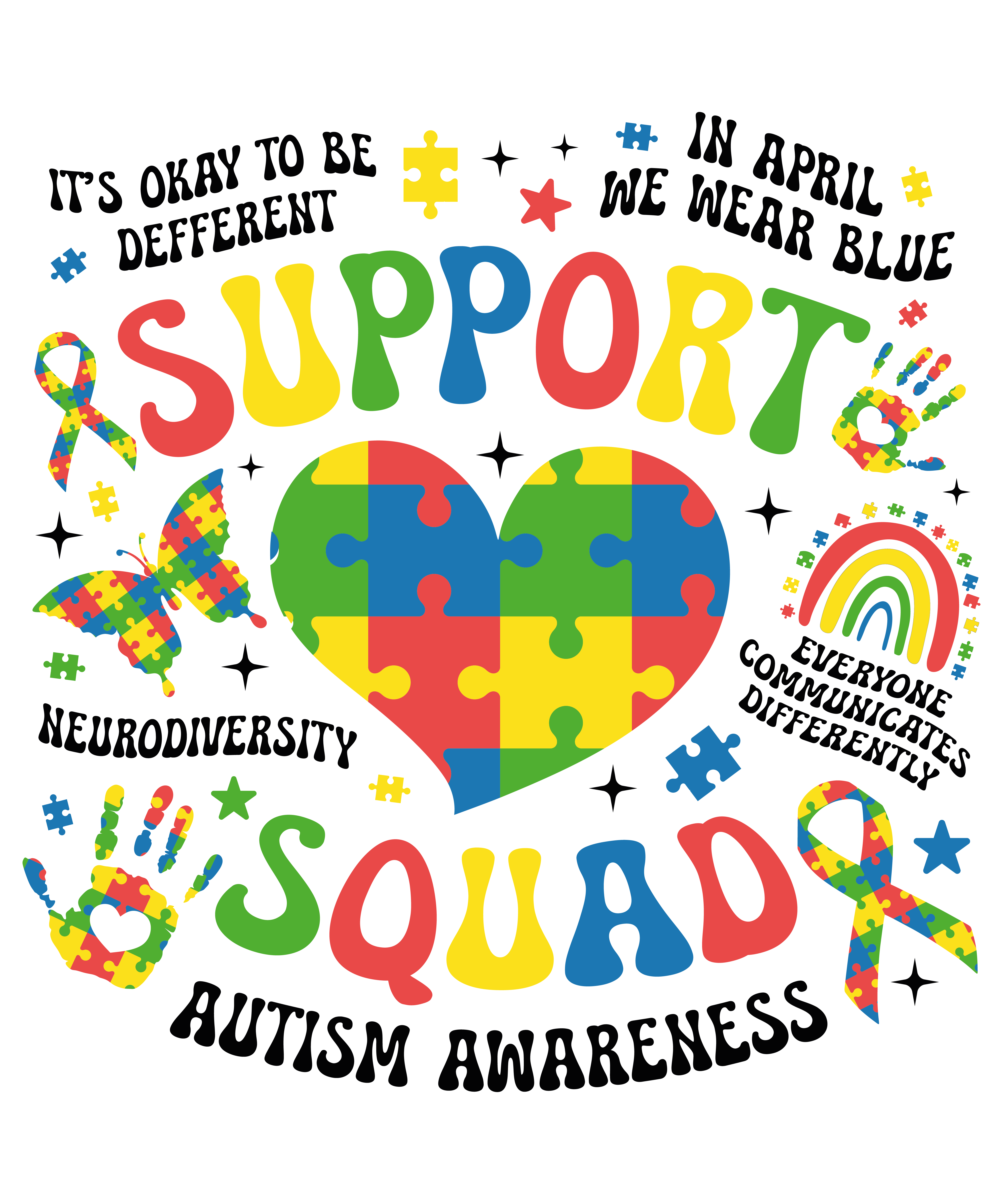 Support Squad Autism Awareness Heart DTF Transfer