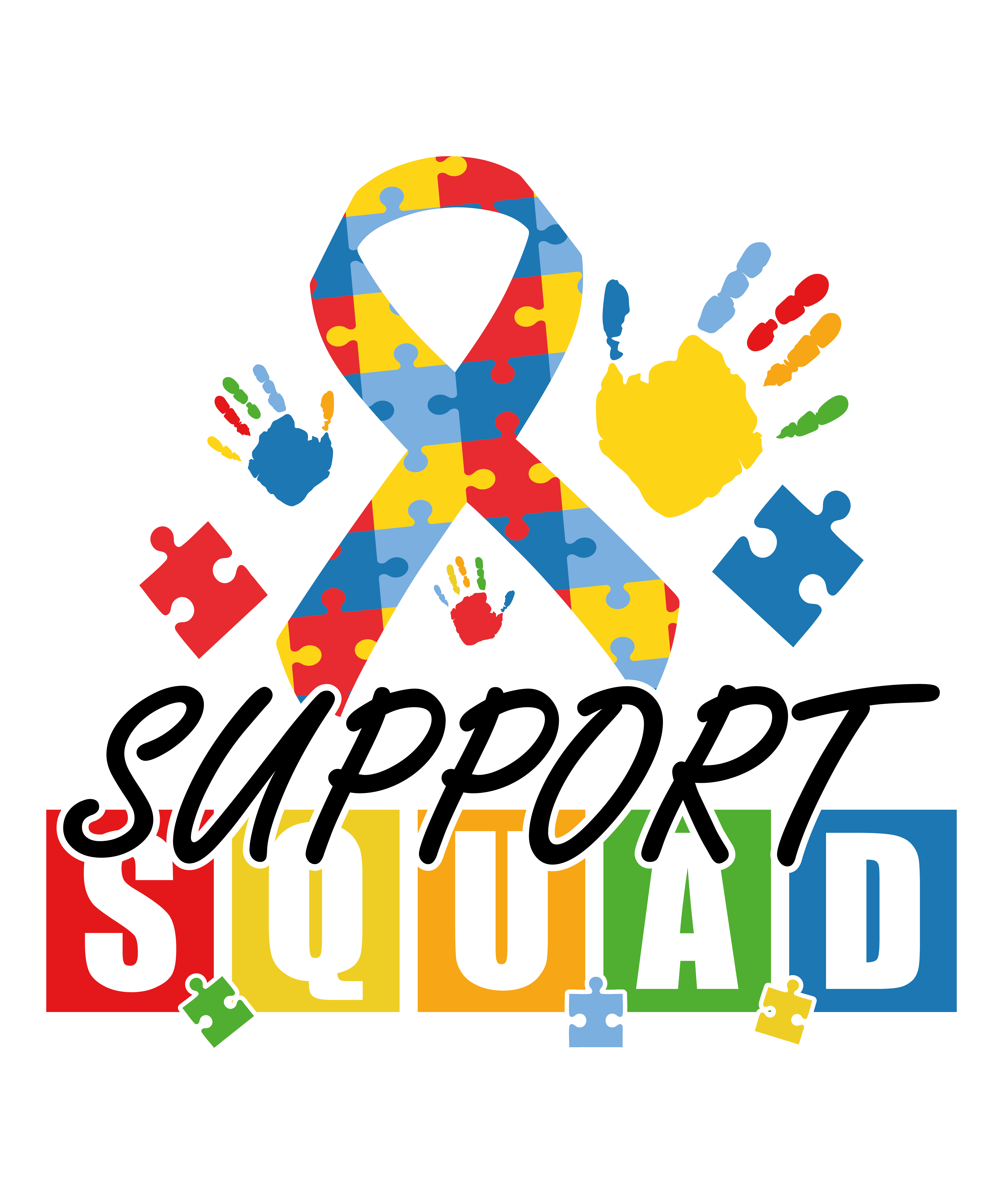 Autism Awareness Puzzle Ribbon Support Squad DTF Transfer