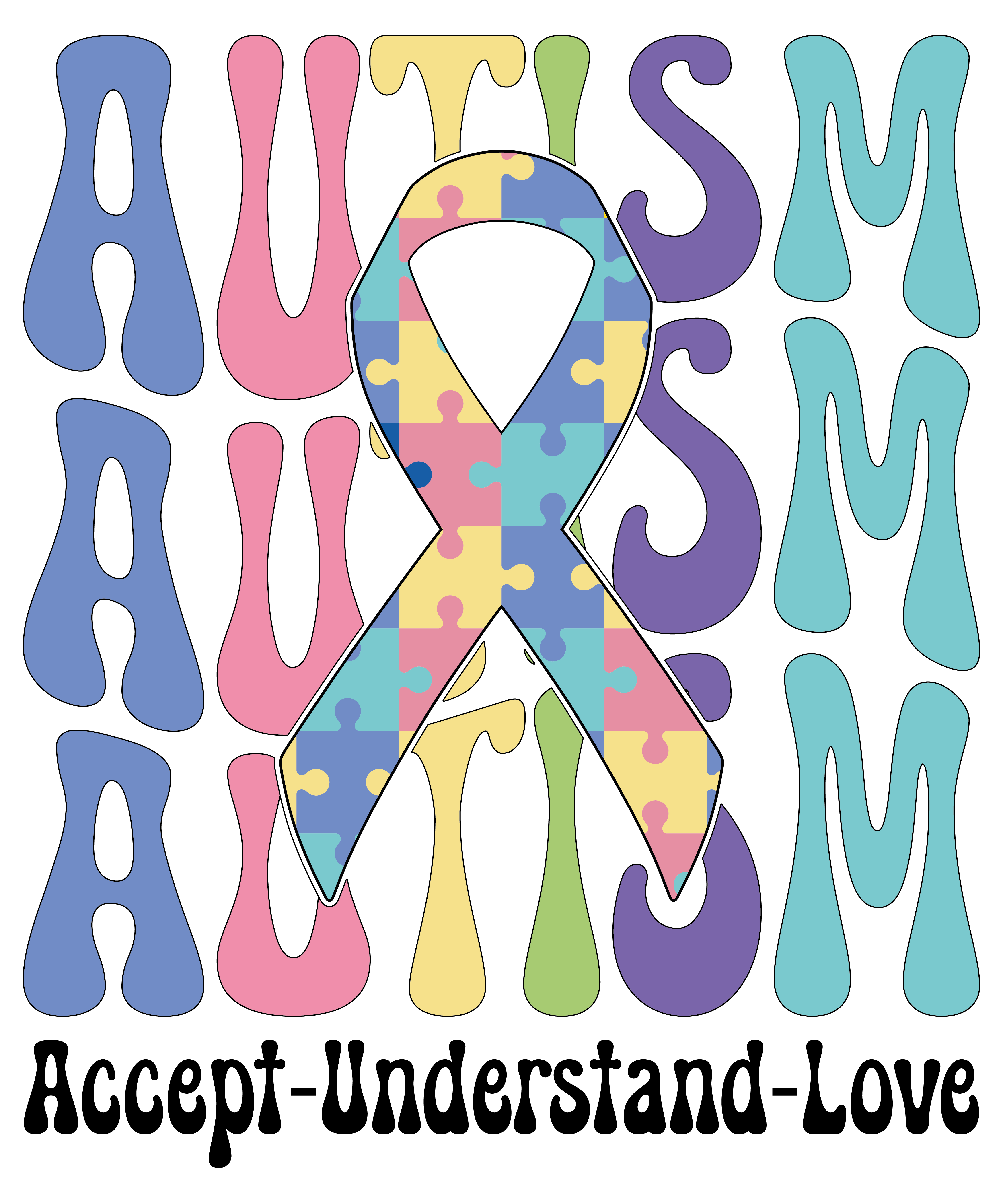 Autism Accept Understand Love Puzzle Ribbon DTF Transfer