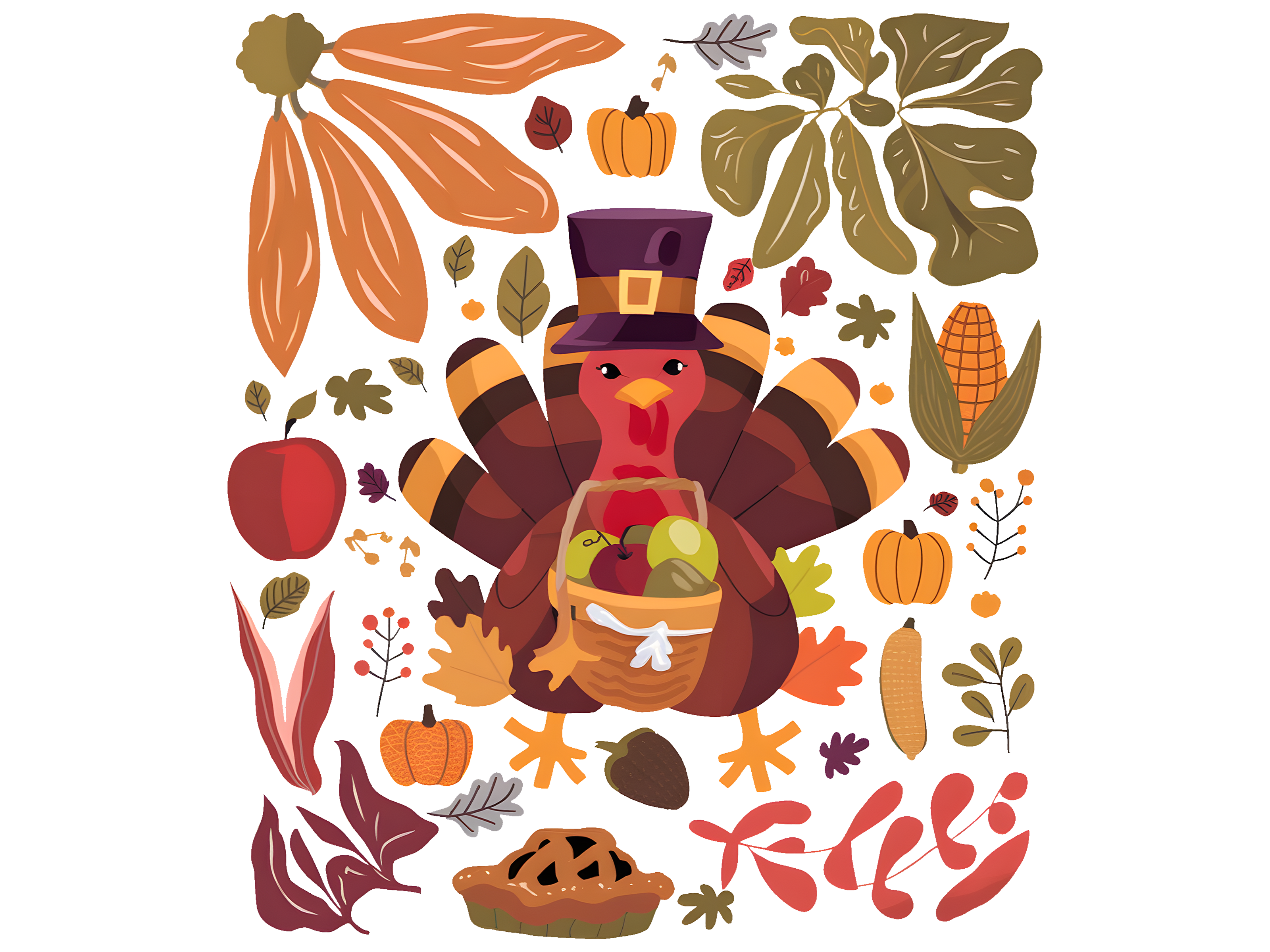 Cute Thanksgiving Turkey DTF Transfer