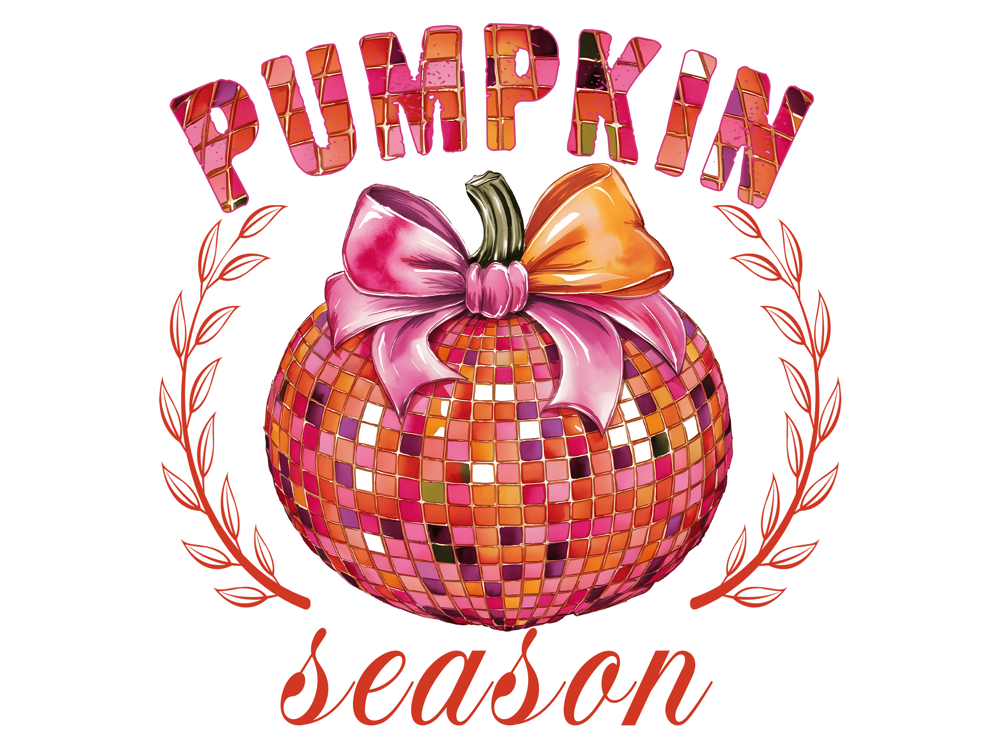 Pumpkin Season Pink Disco Ball DTF Transfer
