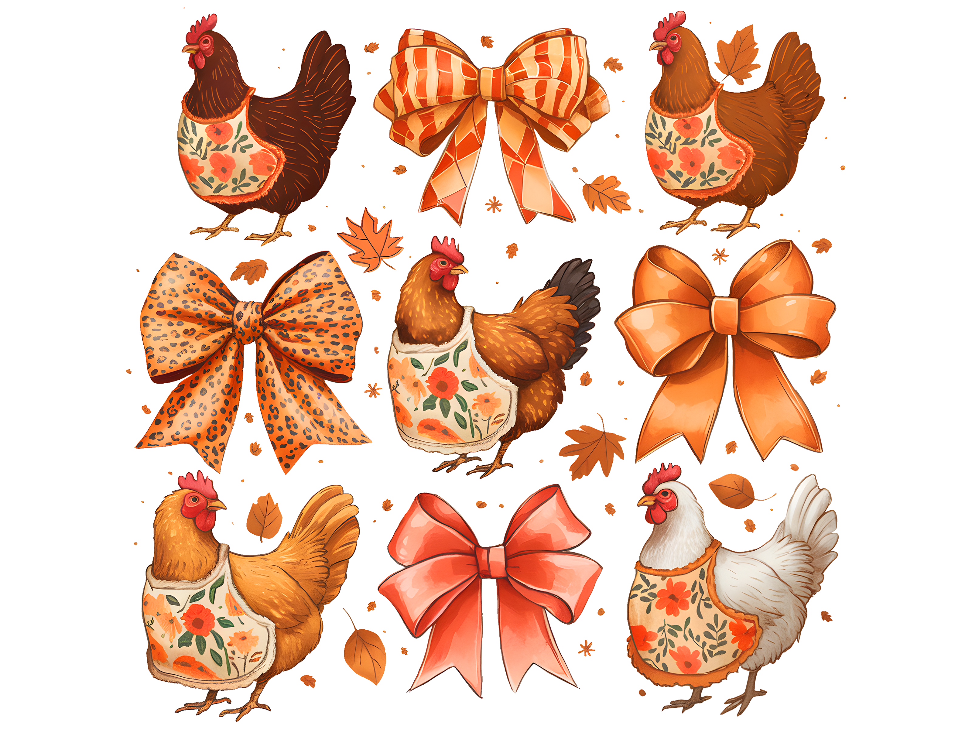 Farmhouse Chickens And Autumn Bows DTF Transfer
