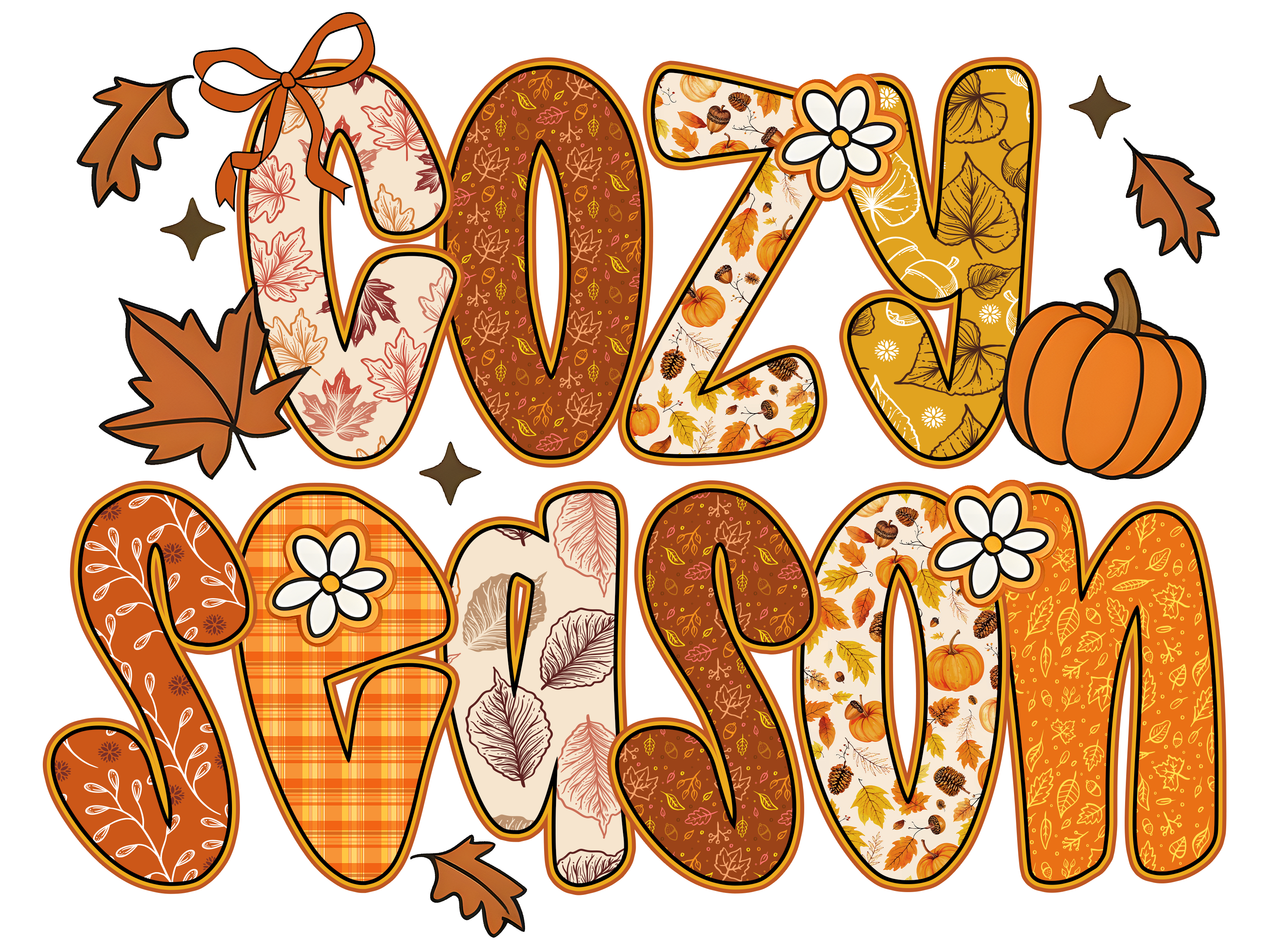Cozy Season With Pumpkin And Leaves DTF Transfer