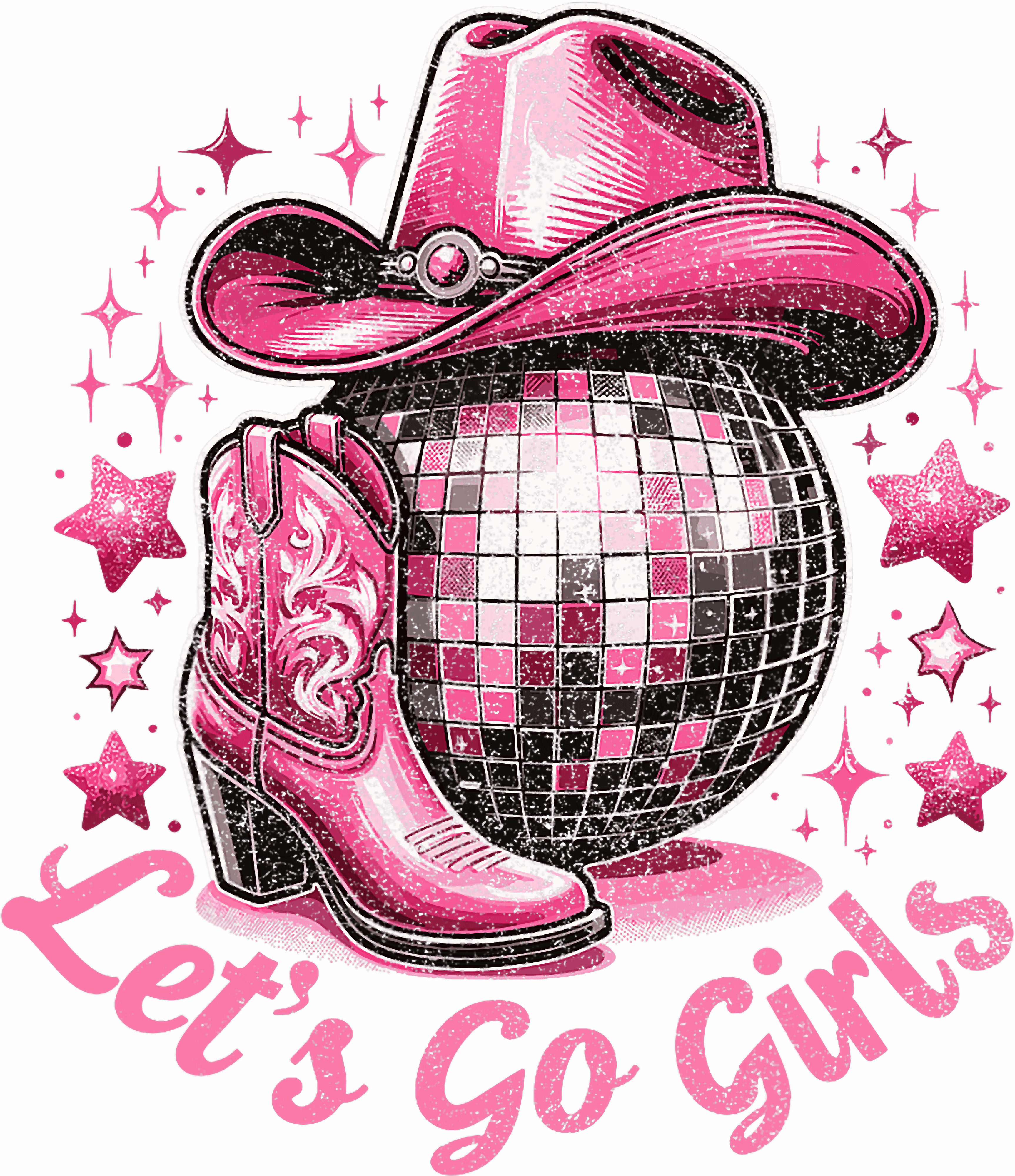 Lets Go Girls Pink Cowgirl Hat DTF Transfer