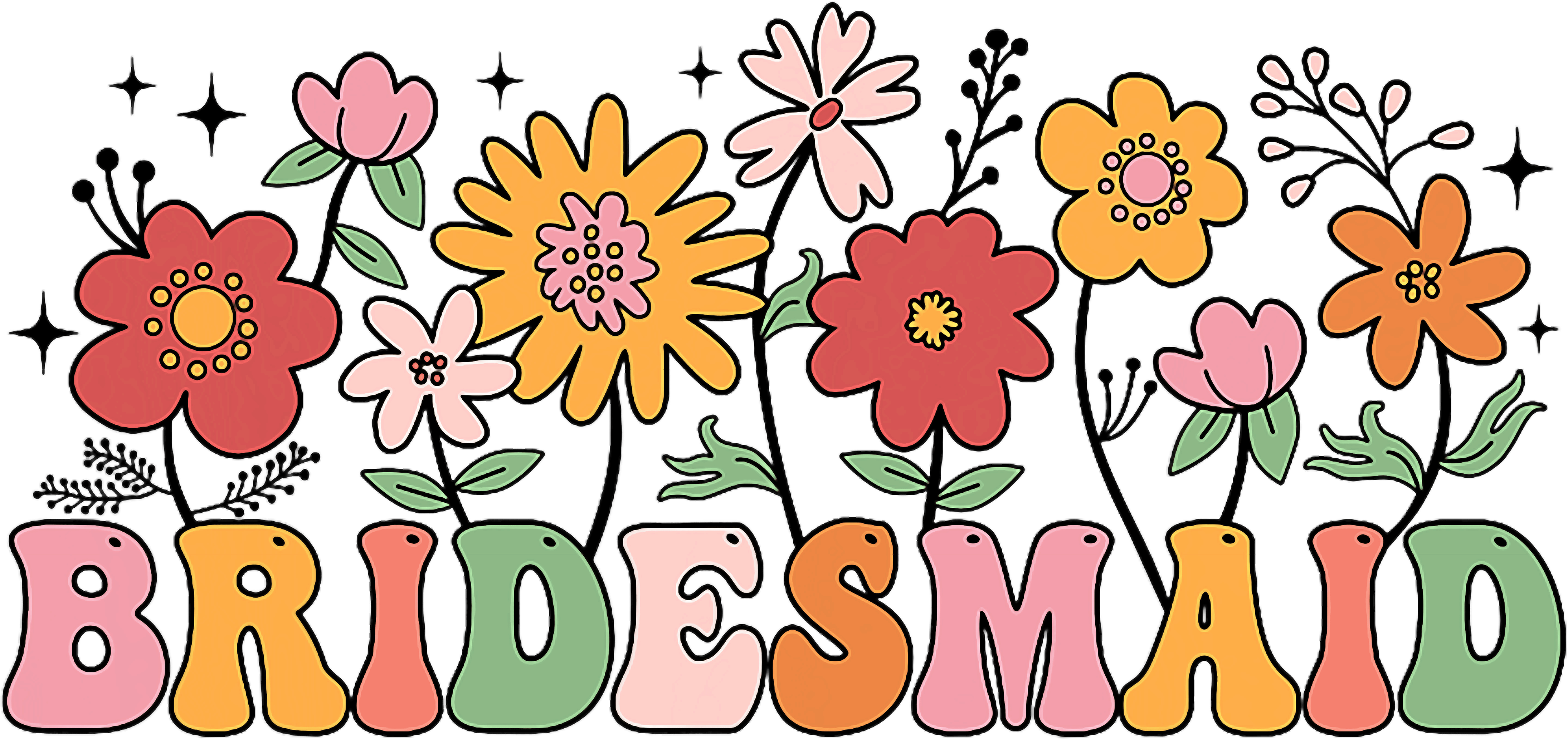 Bridesmaid Retro Floral DTF Transfer