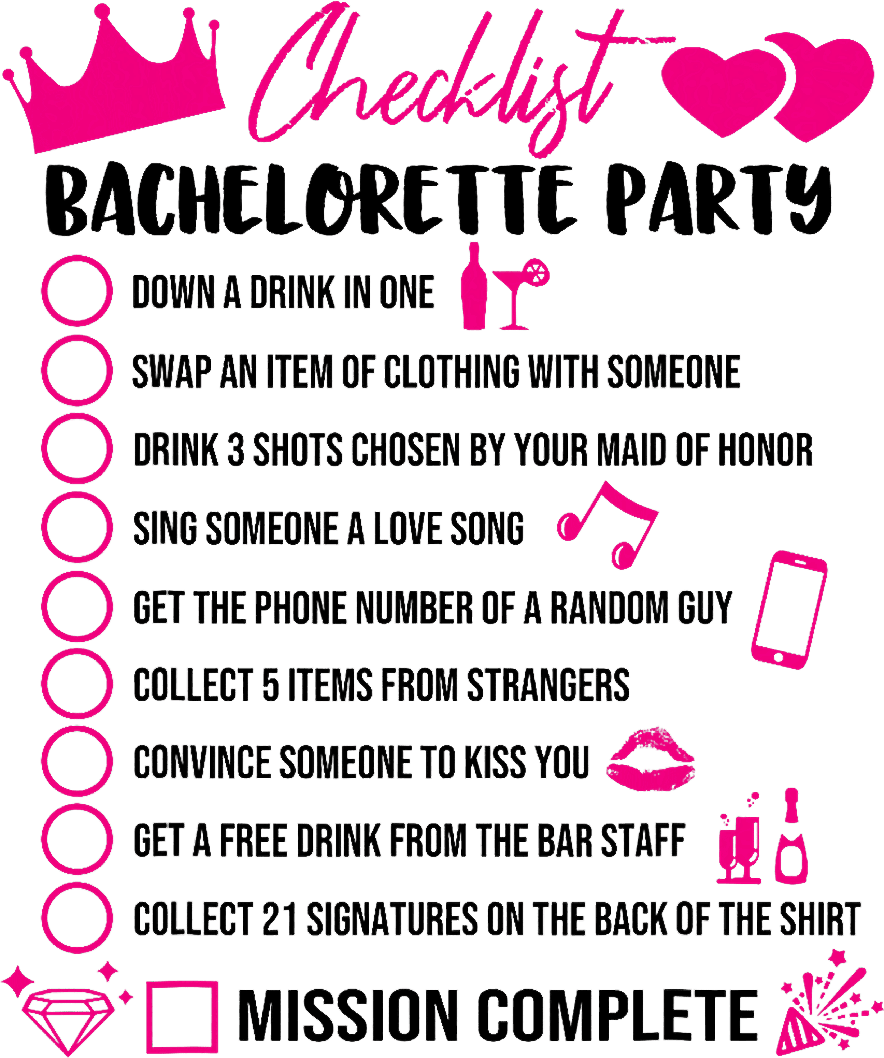 Checklist Bachelorette Party Bachelorette Party DTF Transfer