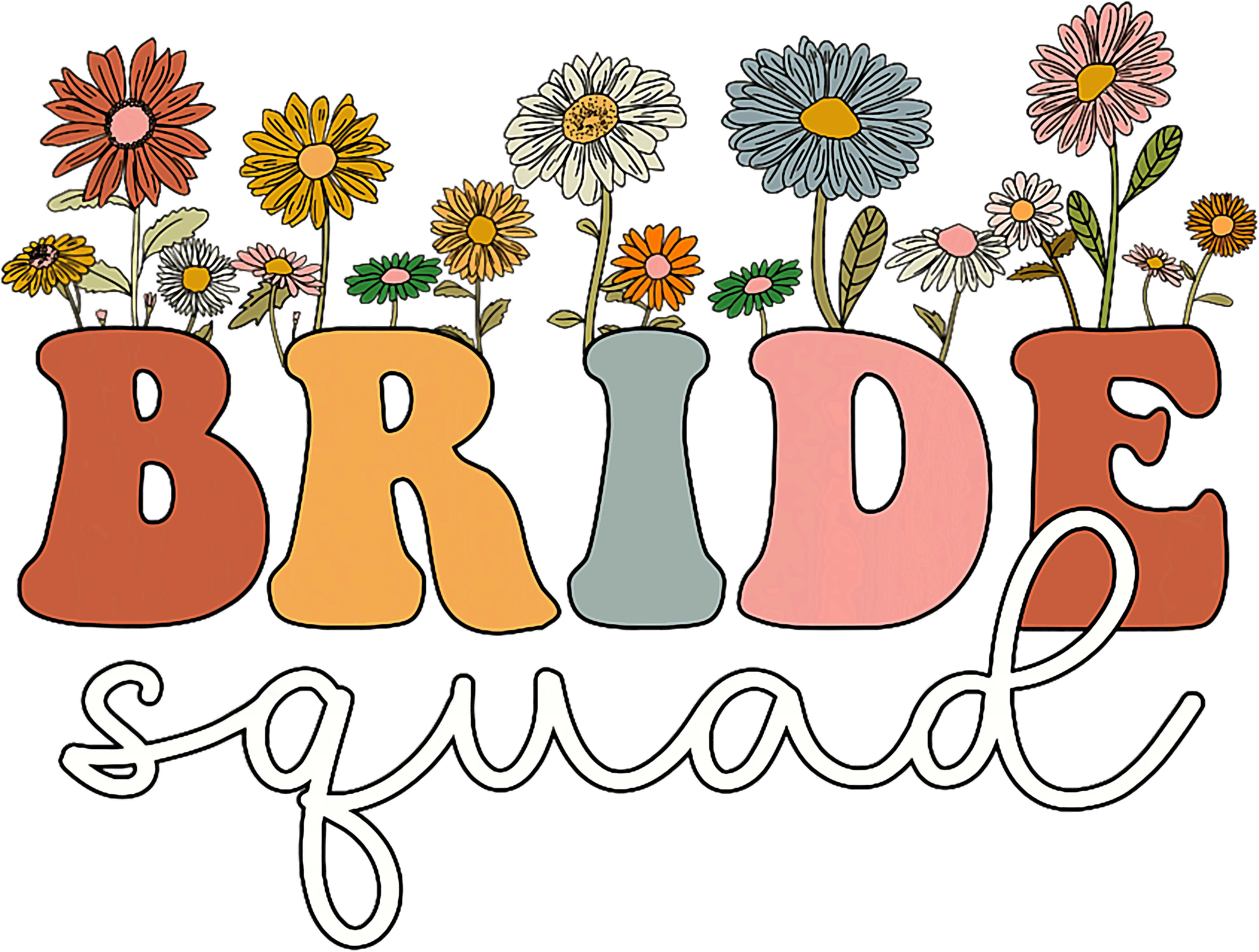 Bride Squad Retro Floral DTF Transfer