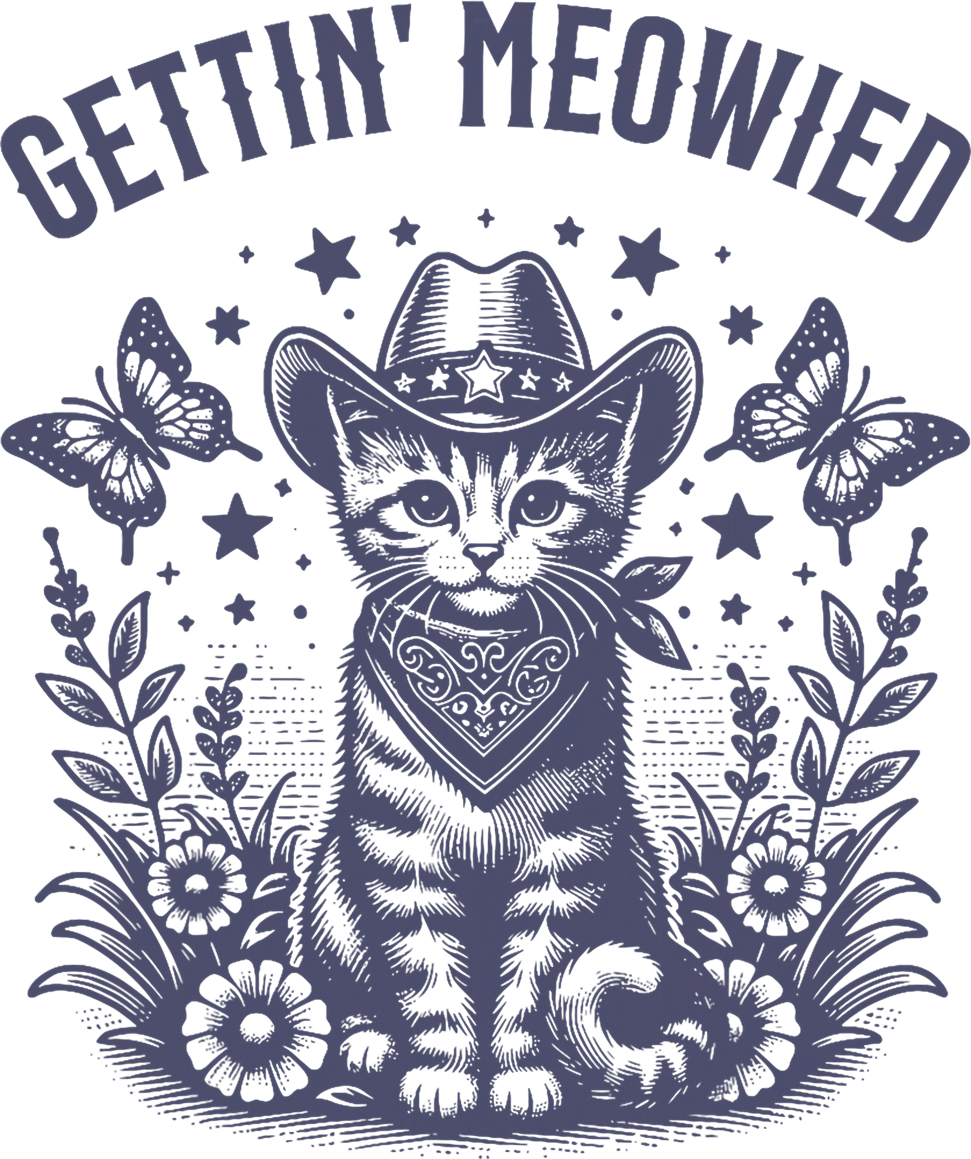 Gettin Meowied Cowgirl Cat DTF Transfer