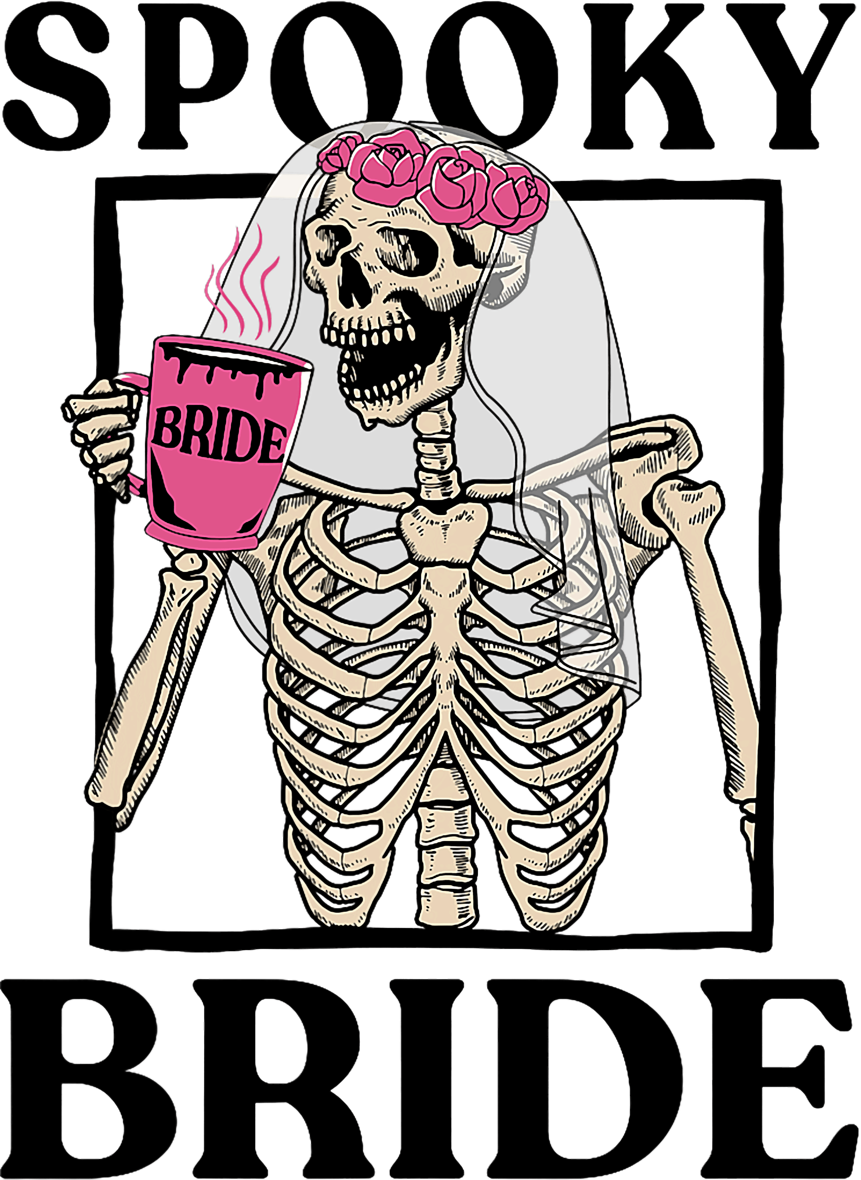 Spooky Skeleton Bride Holding Coffee Mug DTF Transfer