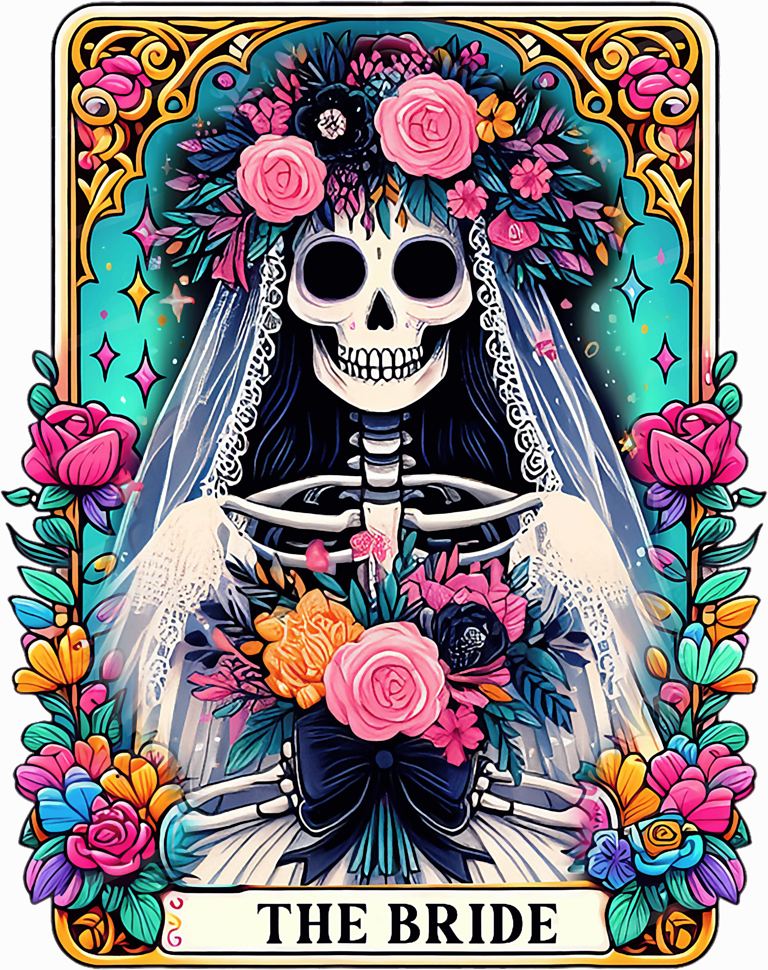 The Bride Colorful Floral Skeleton DTF Transfer