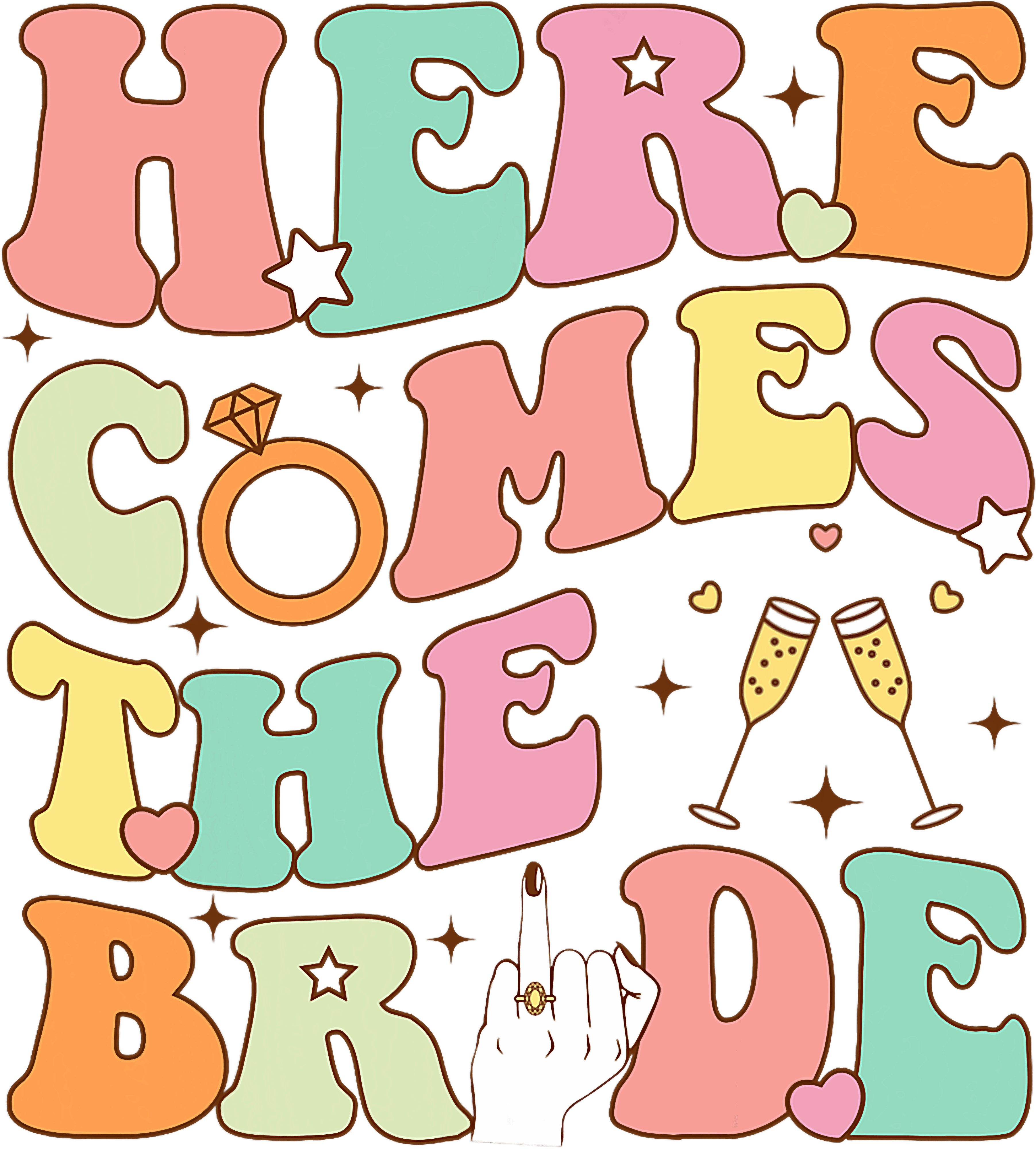 Here Comes The Bride Pastel Retro DTF Transfer