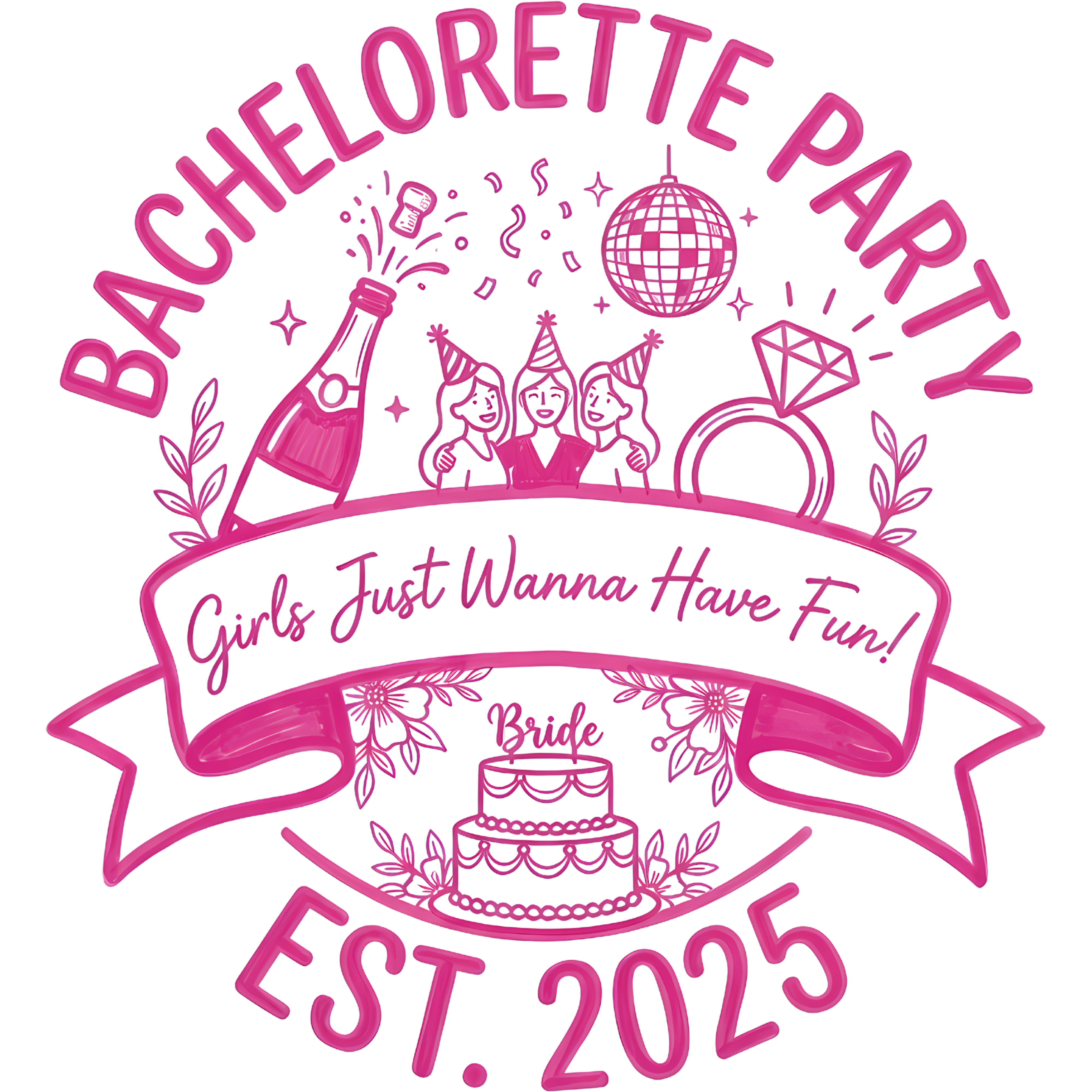 Champagne And Cake Bachelorette Party DTF Transfer