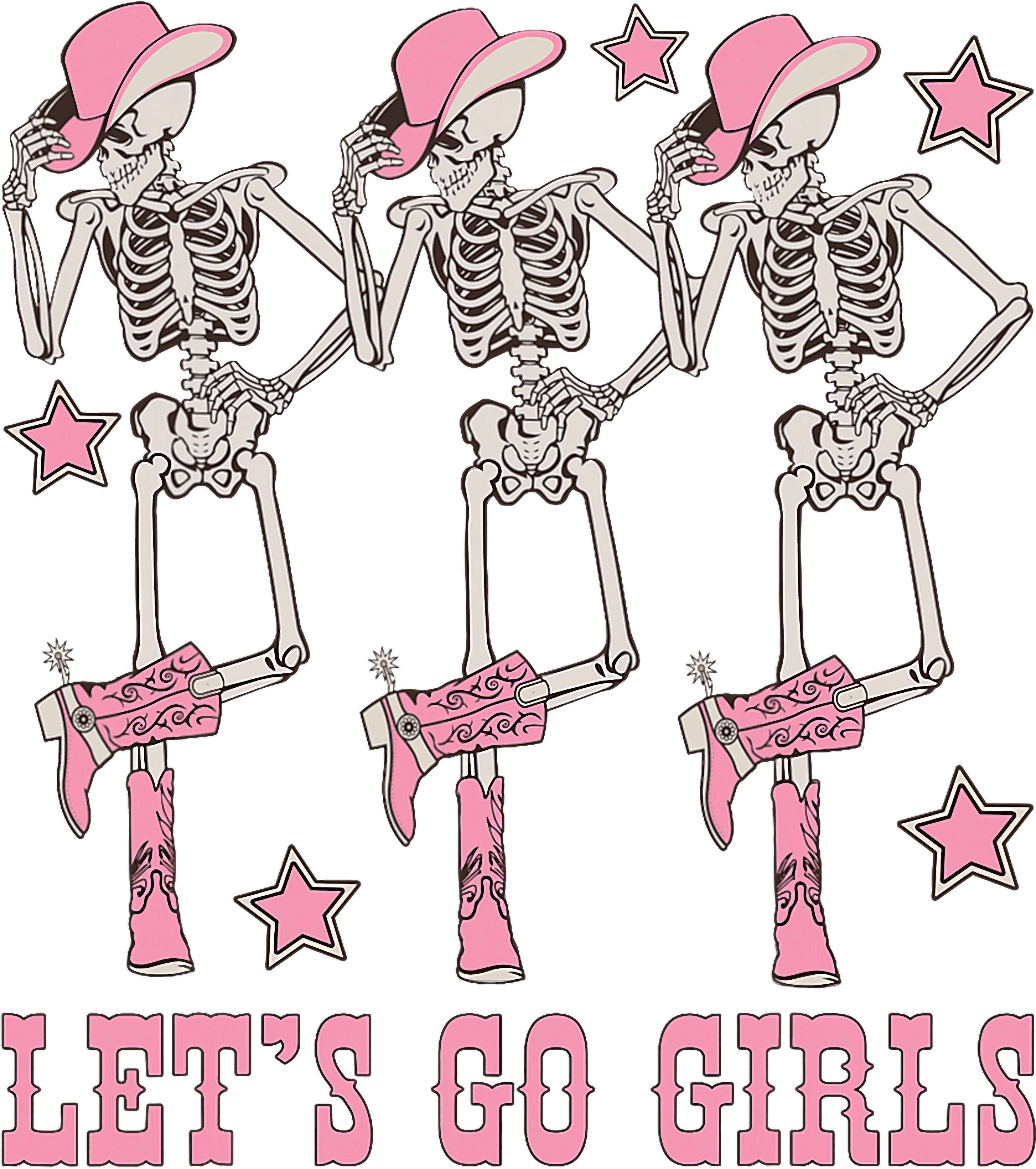Lets Go Girls Three Dancing Pink Skeleton DTF Transfer