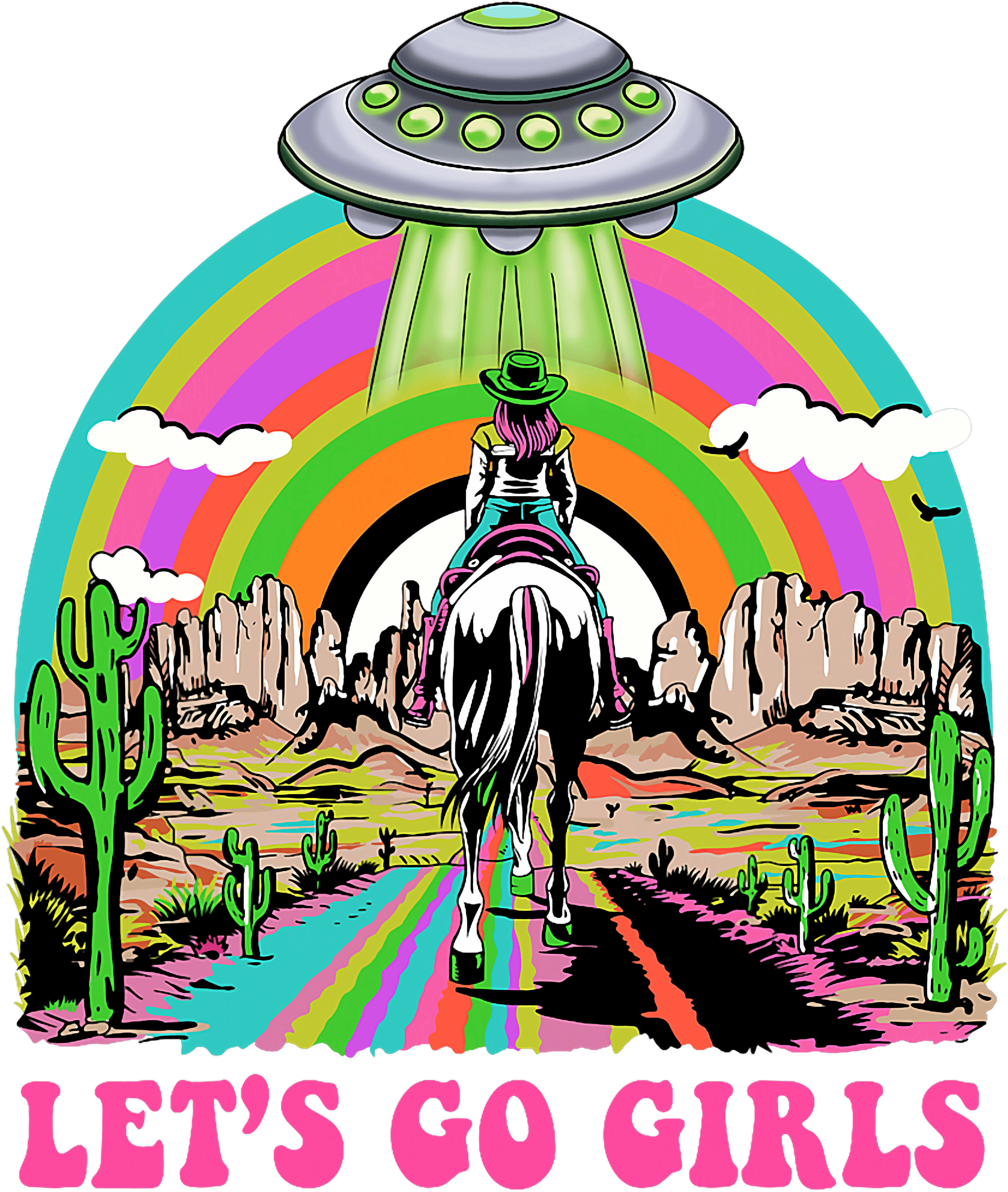 Lets Go Girls Cowgirl On Horse DTF Transfer