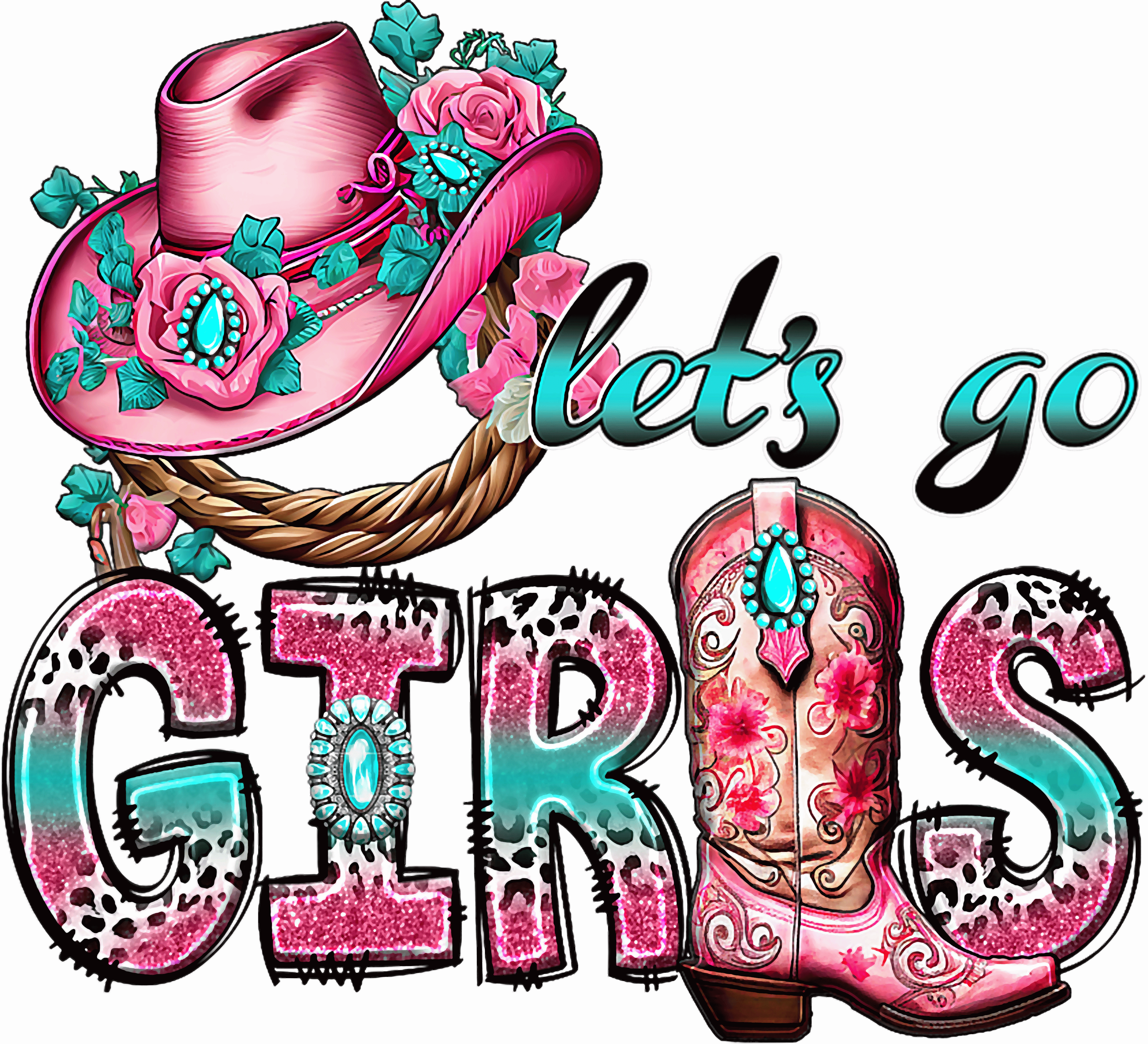 Lets Go Girls Western Floral Hat DTF Transfer