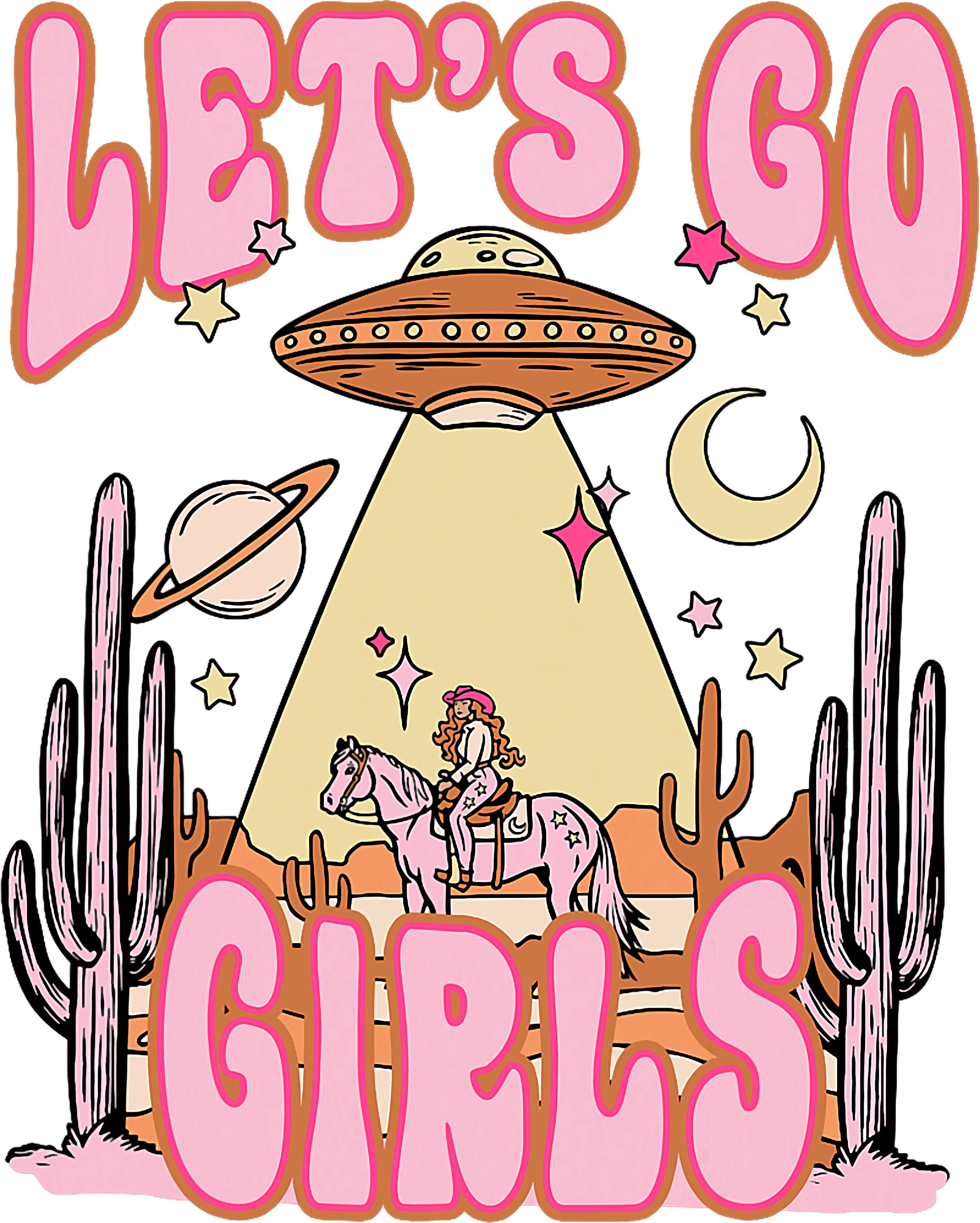 Lets Go Girls Cowgirl Riding DTF Transfer