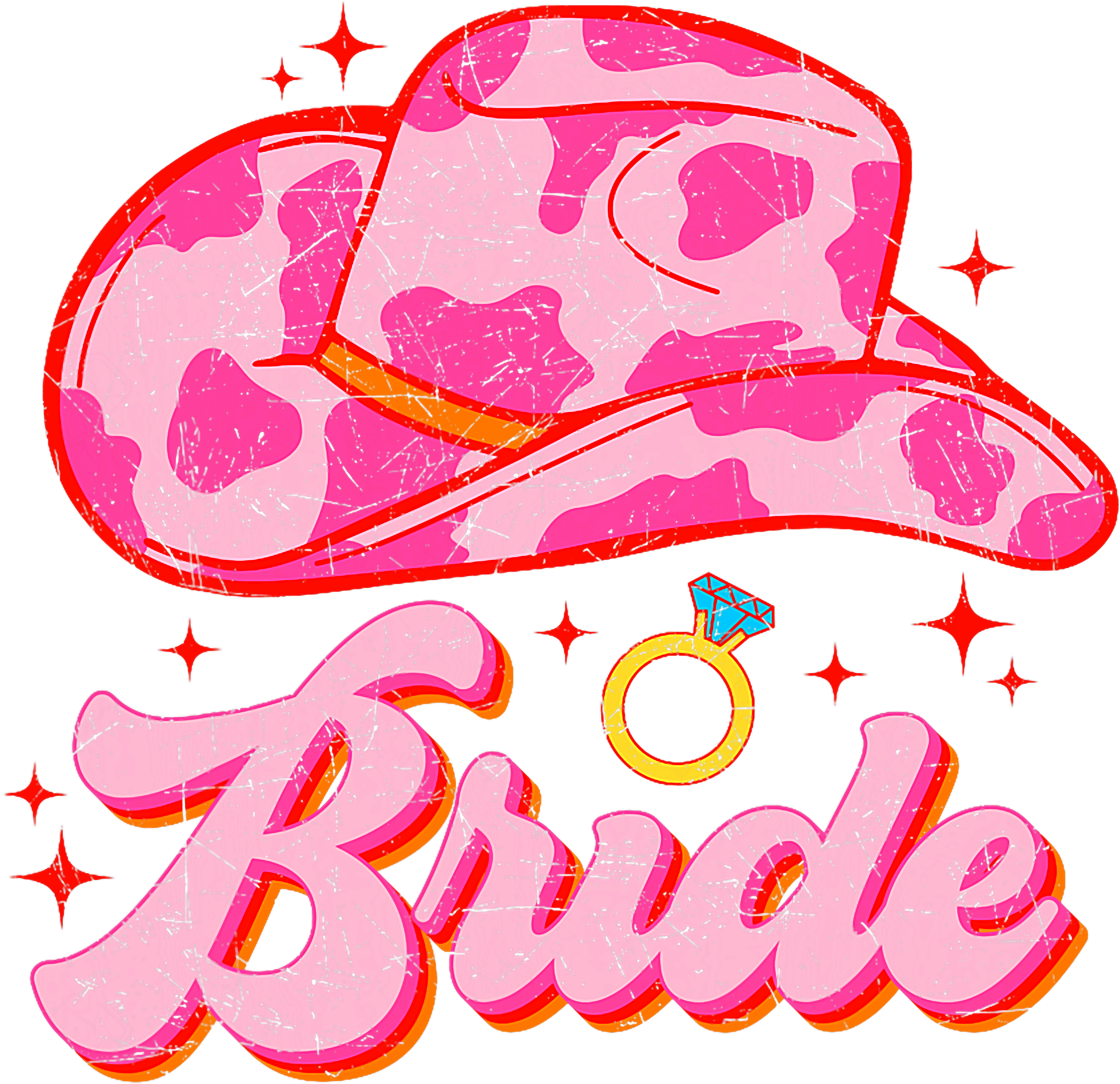 Bride Vintage Pink Cowgirl Hat DTF Transfer