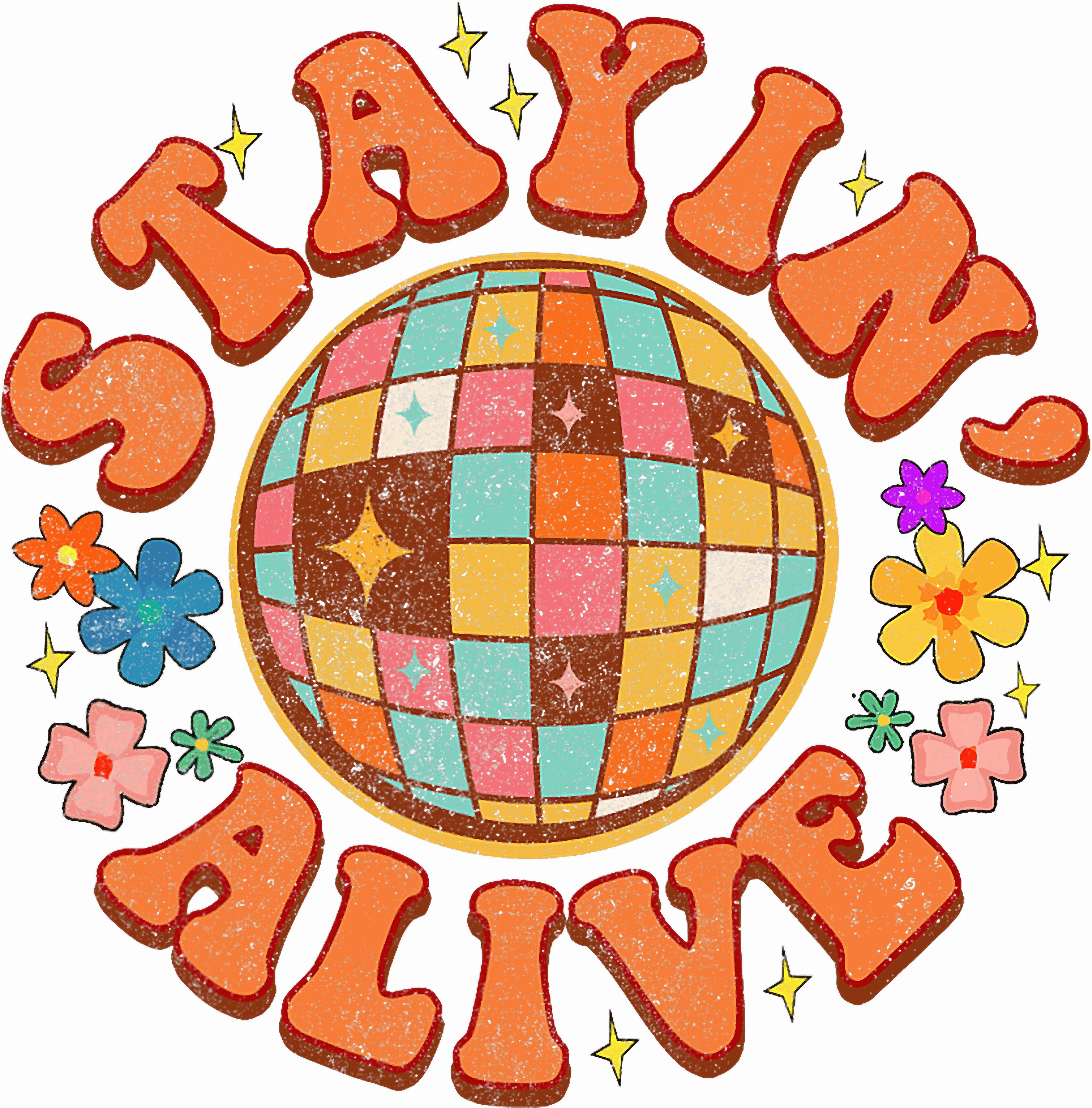 Stayin Alive Retro Disco Ball DTF Transfer