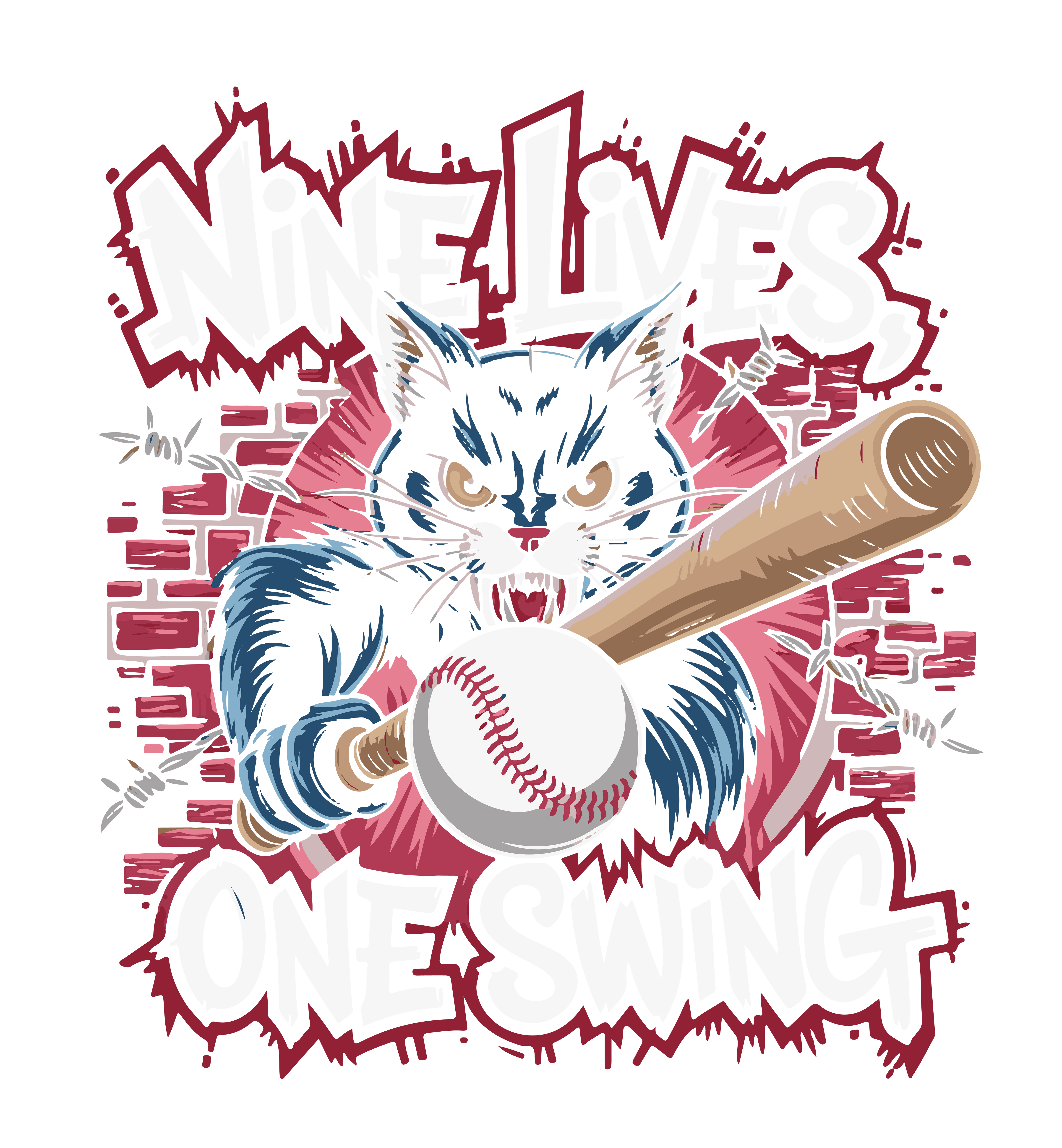 Baseball Cat Power Swing DTF Transfer