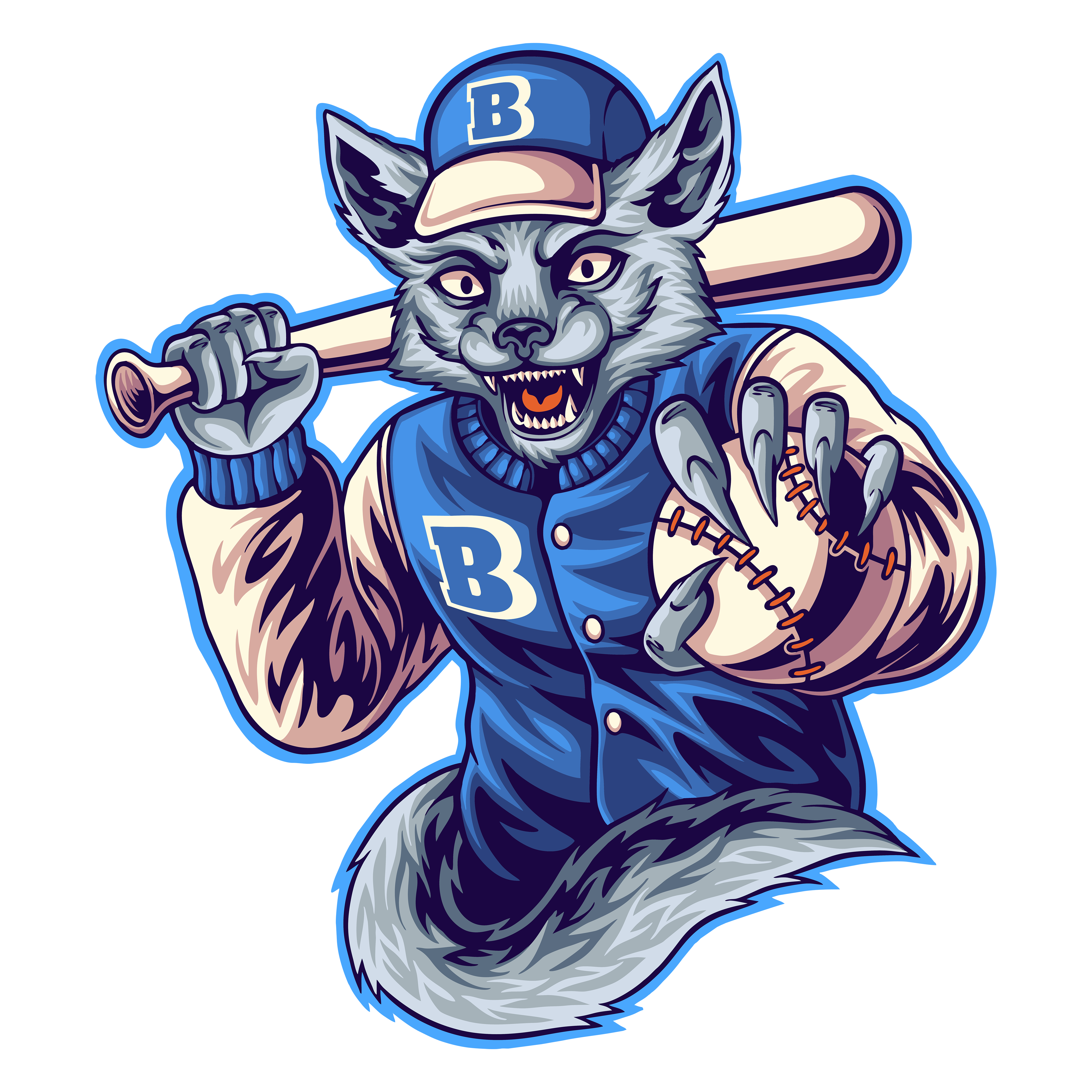 Baseball Wolf Mascot DTF Transfer