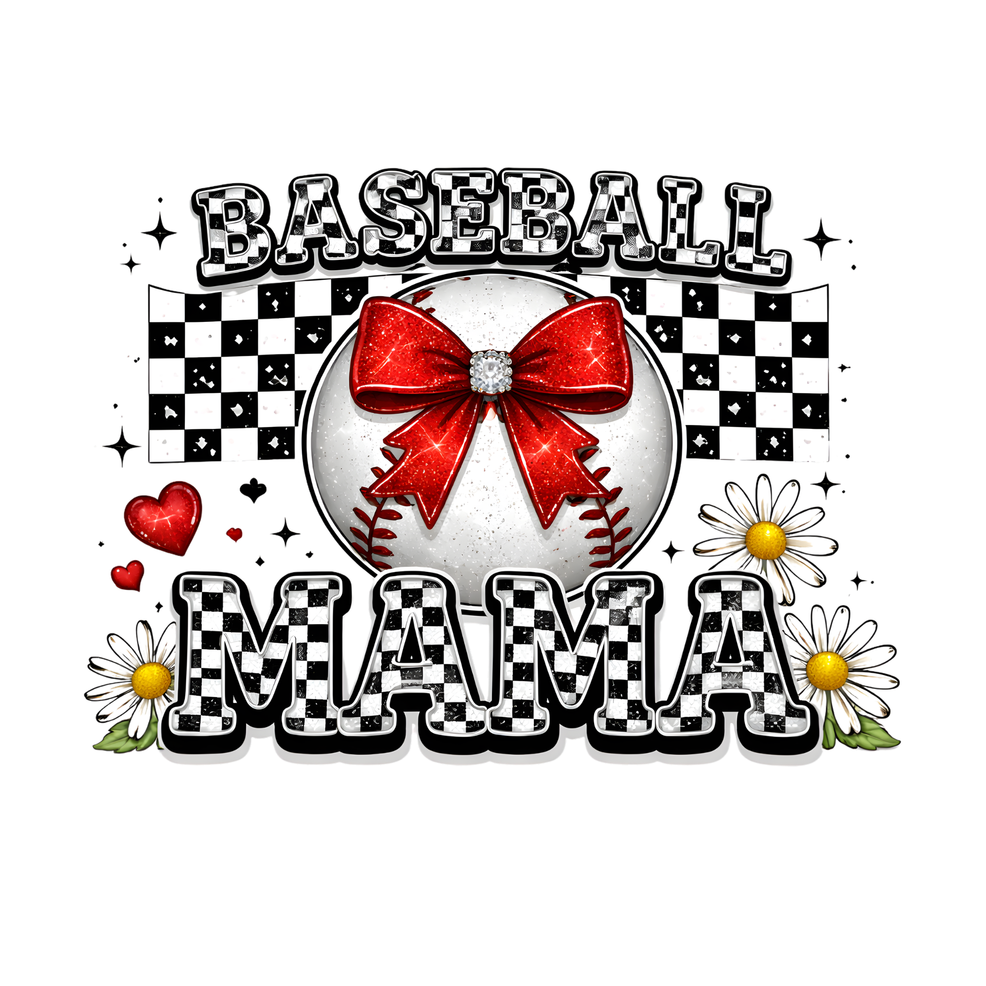 Checkered Daisy Baseball Mama DTF Transfer
