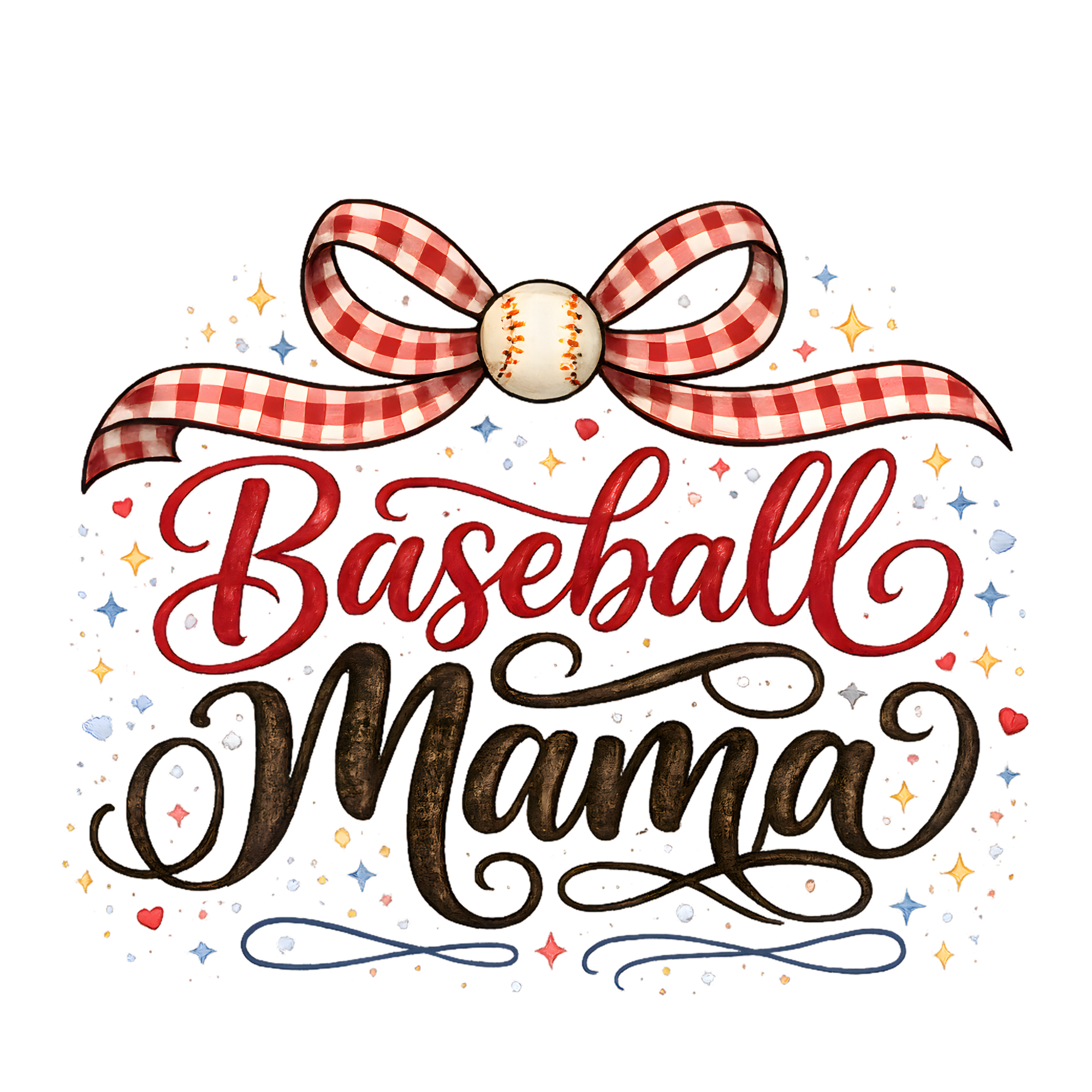 Gingham Bow Baseball Mama DTF Transfer