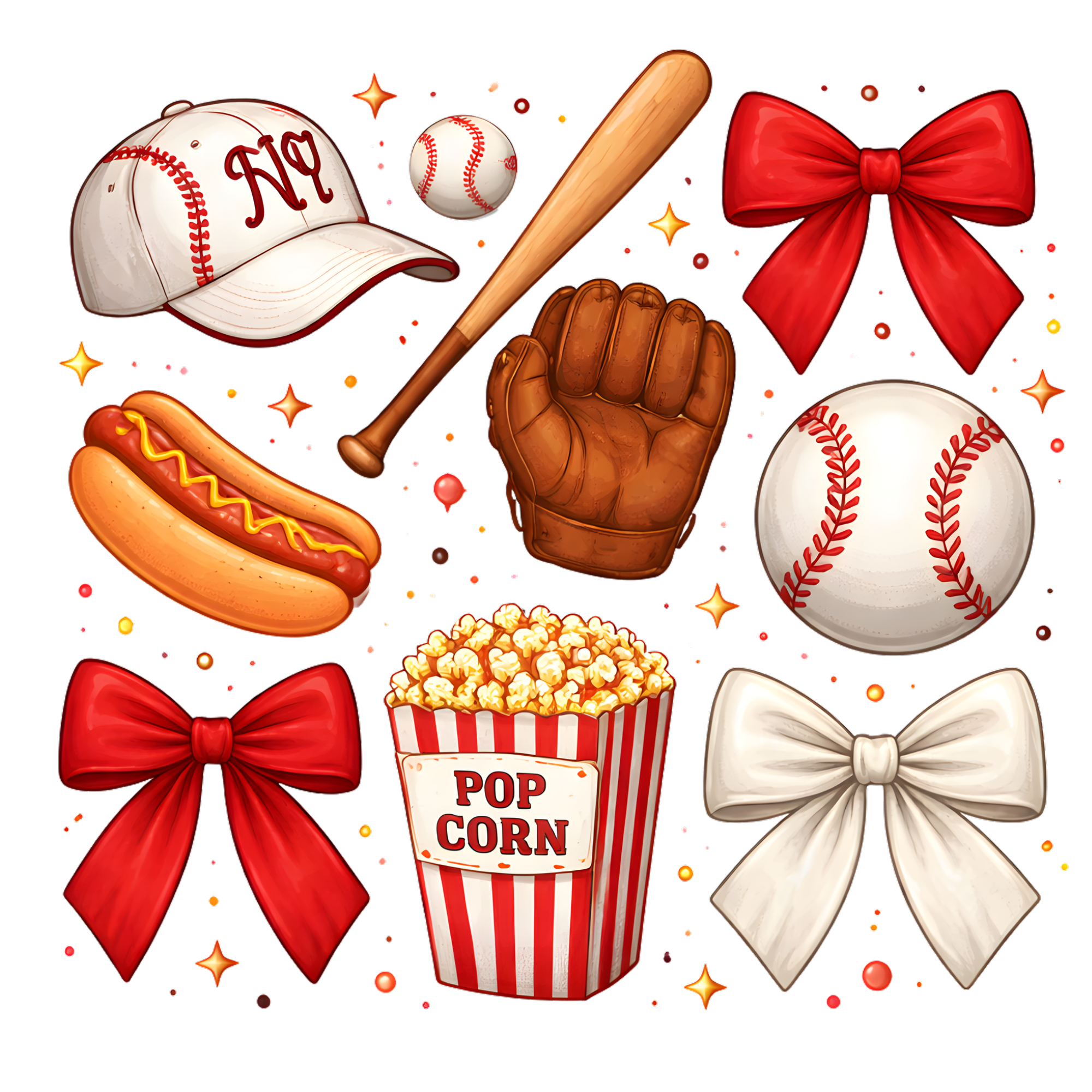 Baseball Snacks And Bows DTF Transfer