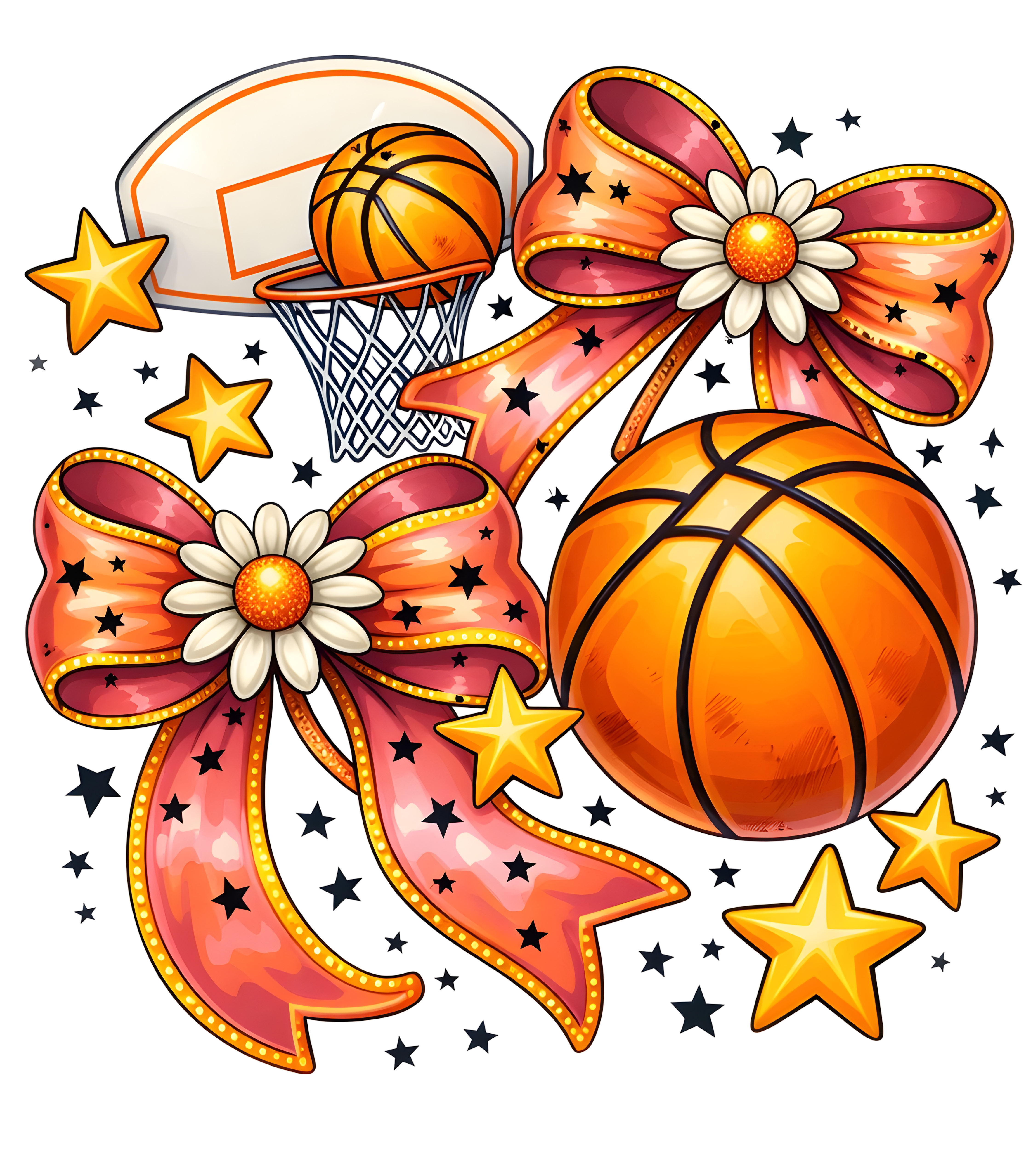 Basketball Bows And Stars DTF Transfer