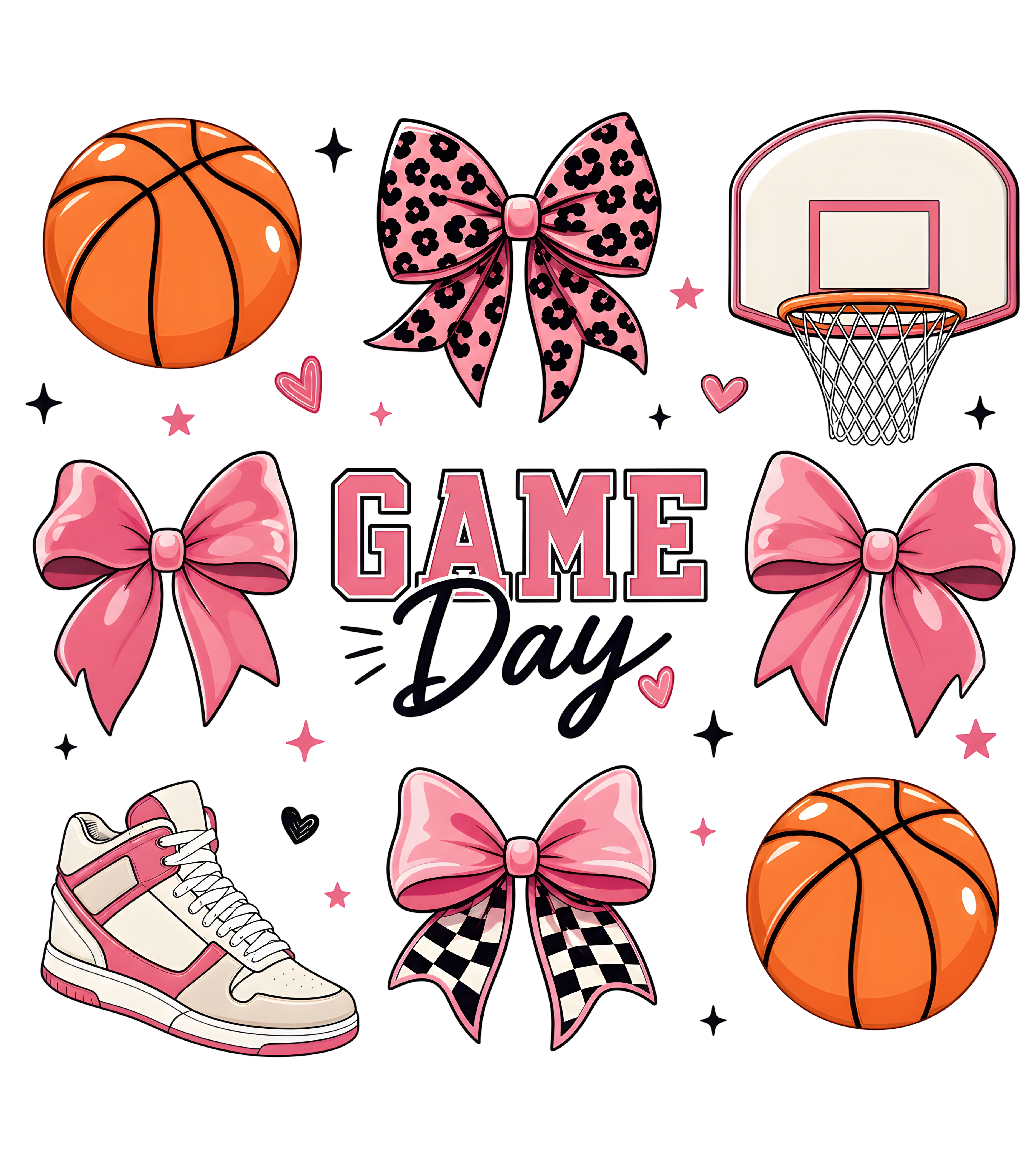 Pink Bow Basketball Game Day DTF Transfer