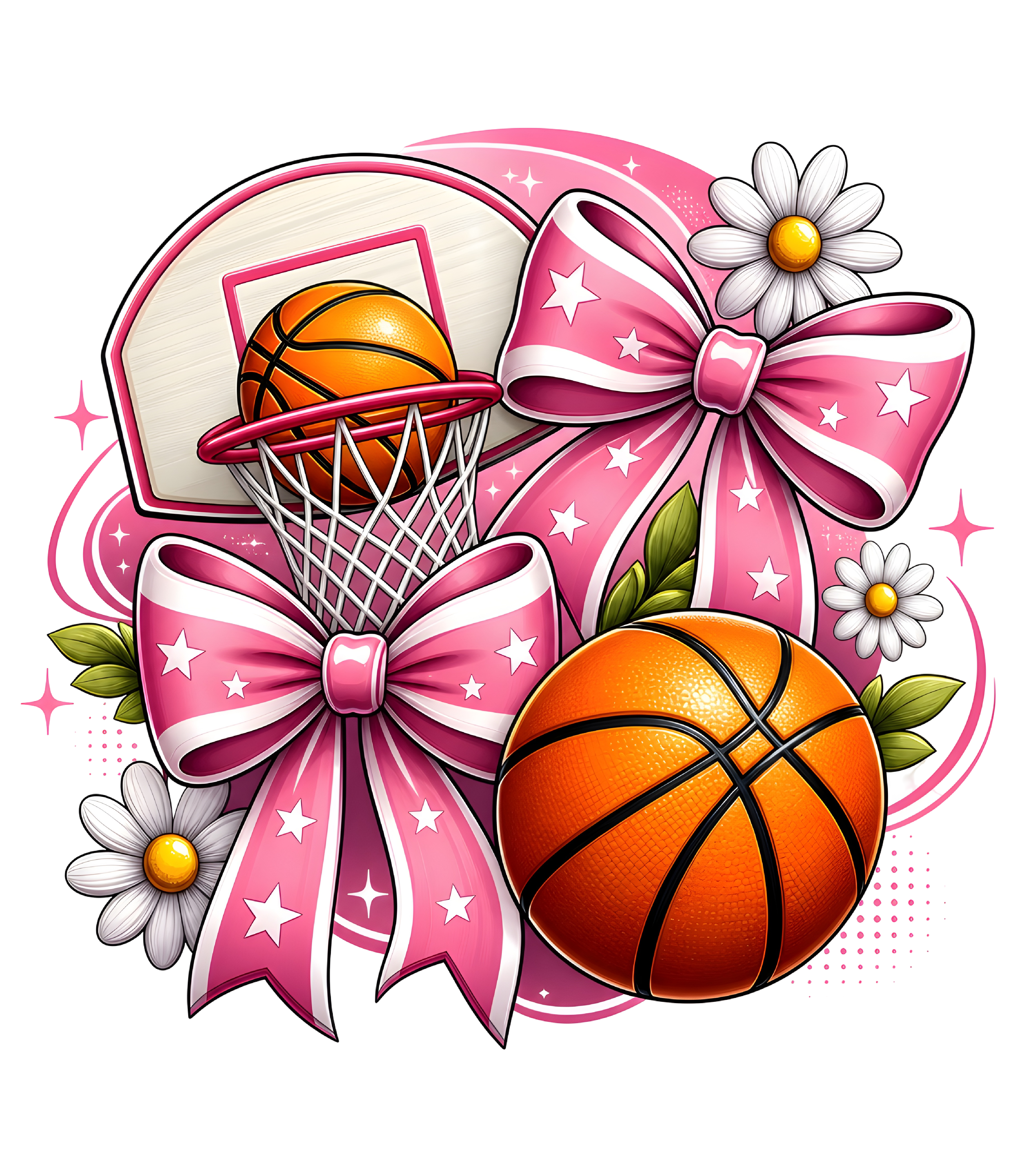 Pink Bow Basketball Spirit DTF Transfer