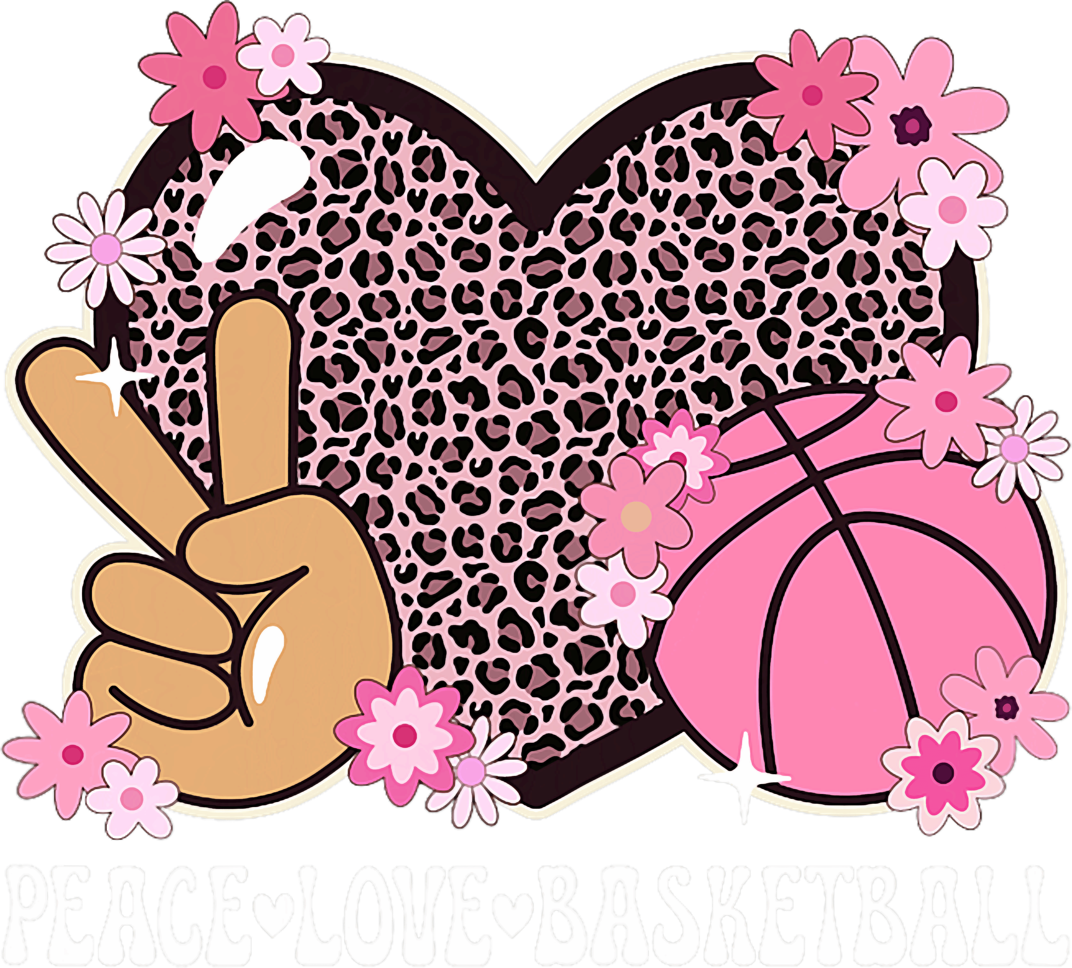 Peace Love Basketball Pink Leopard Heart DTF Transfer
