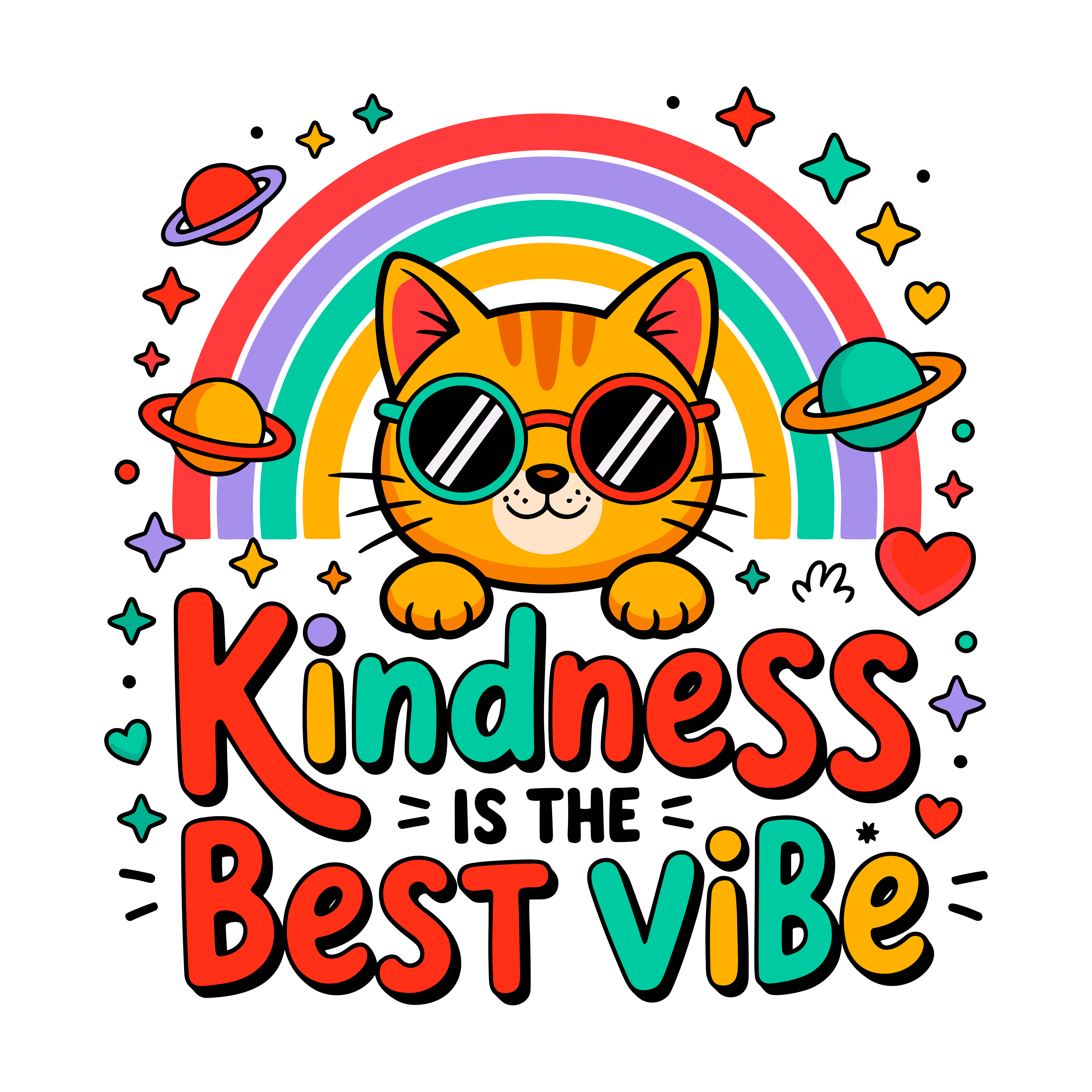 Colorful Cat Kindness Vibes DTF Transfer