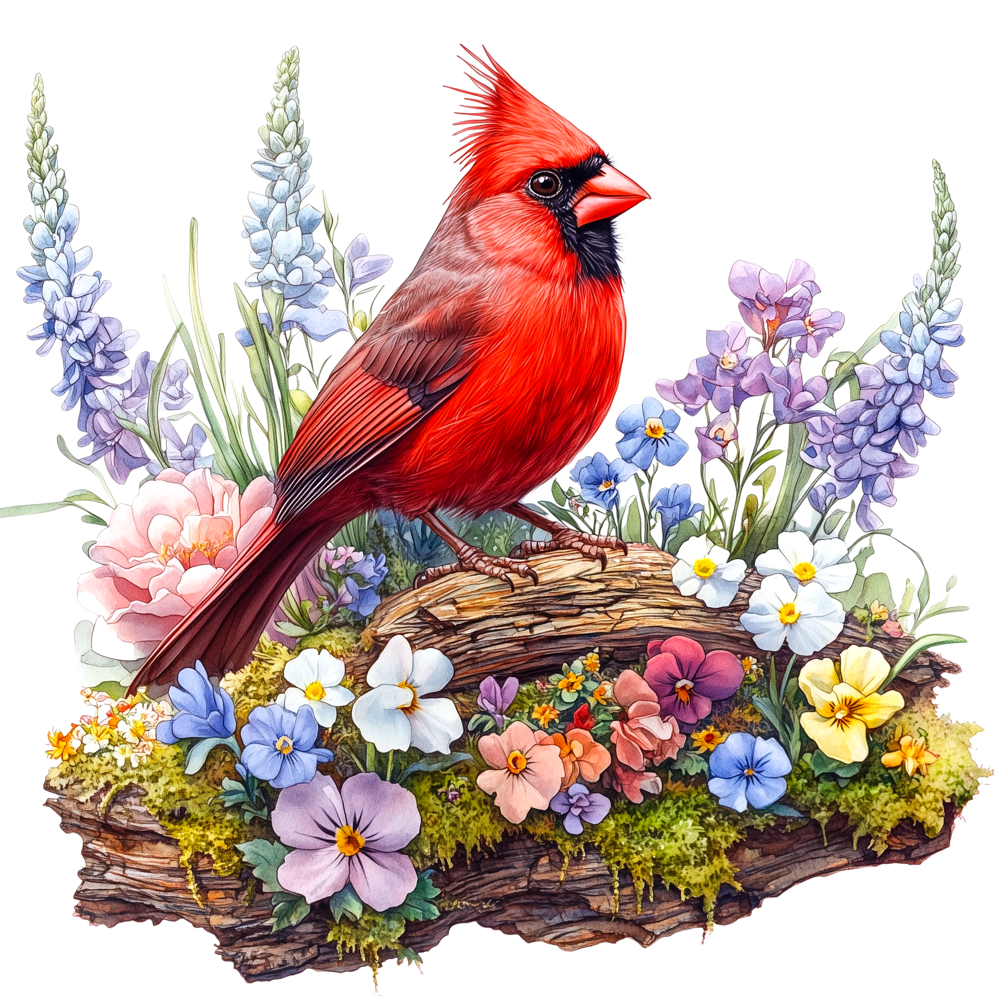 Northern Cardinal Wildflower Garden DTF Transfer