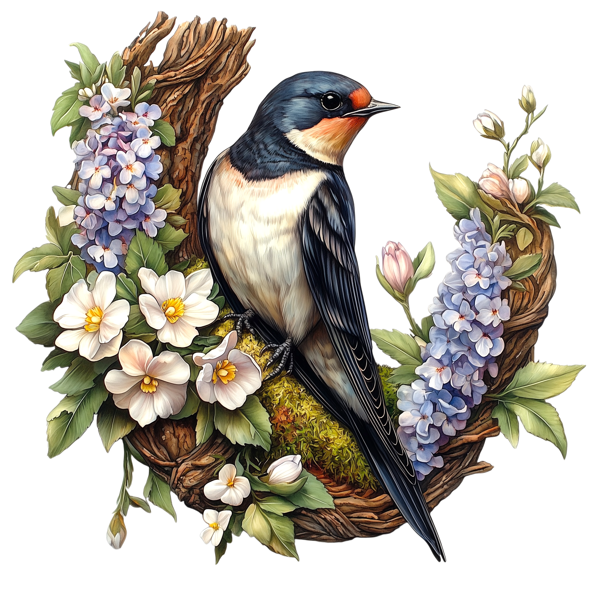 Barn Swallow Woodland Flowers DTF Transfer