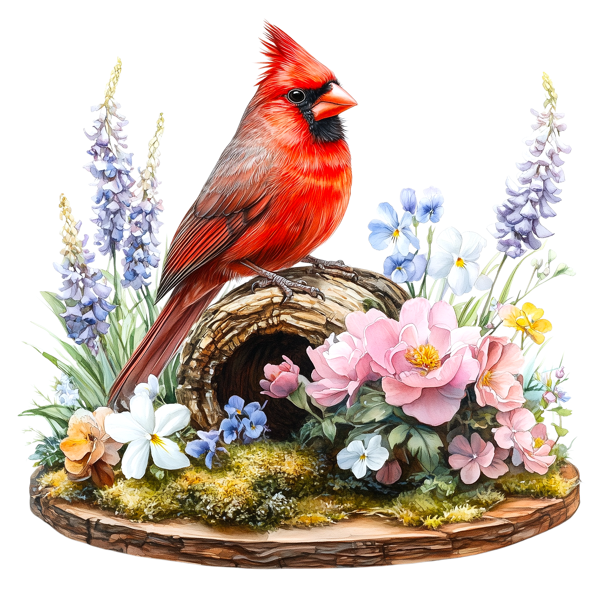 Northern Cardinal Rose Garden DTF Transfer