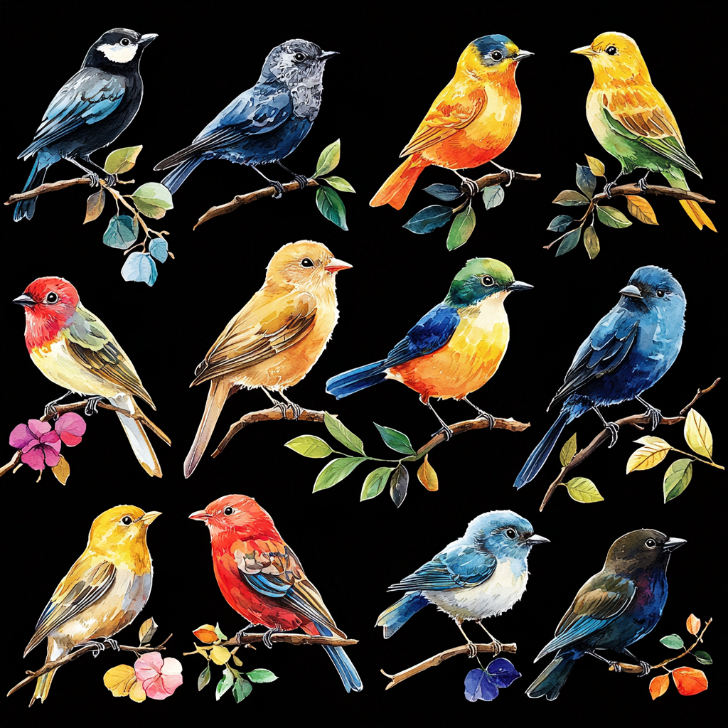 Colorful Backyard Birds DTF Transfer