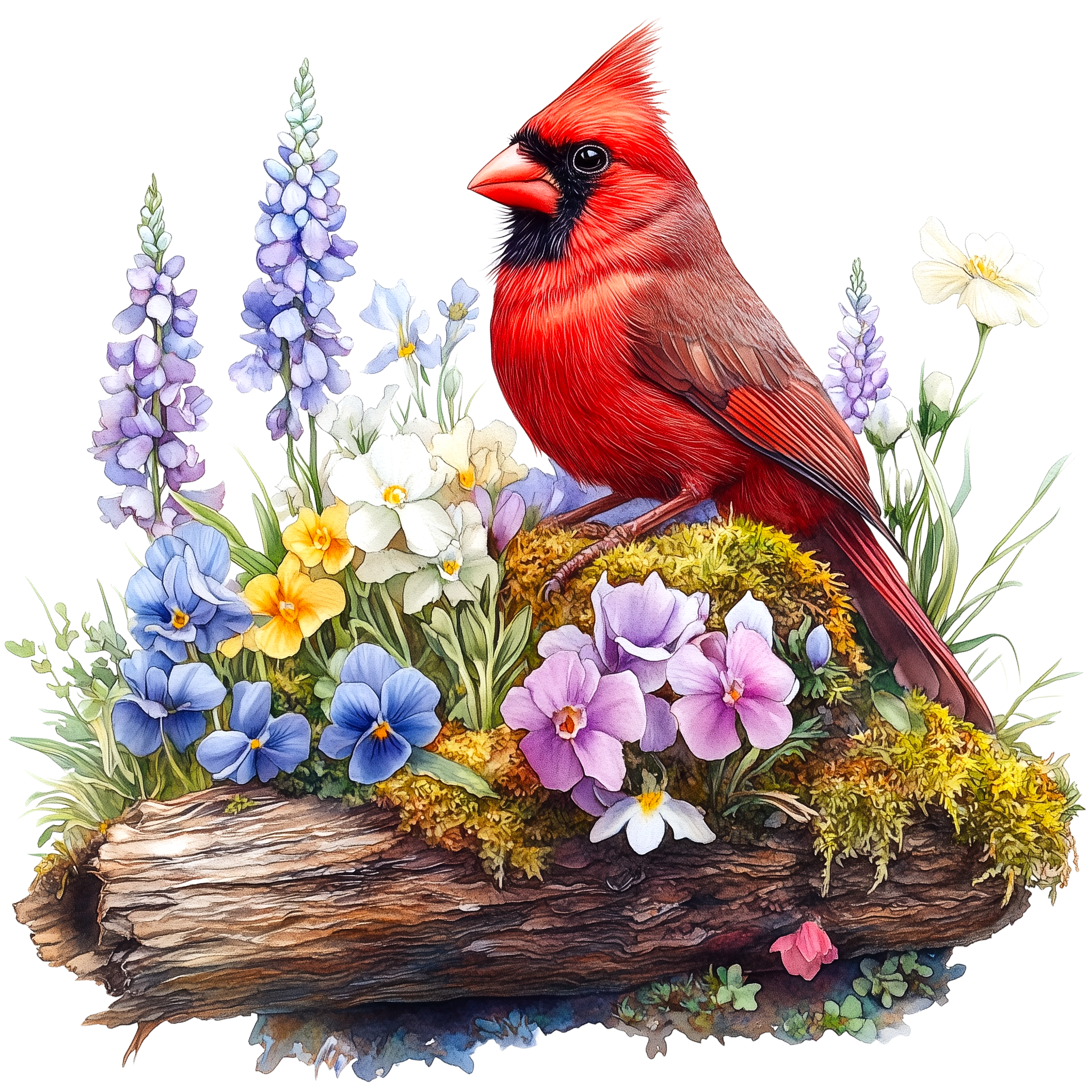 Northern Cardinal Wildflower Watercolor DTF Transfer