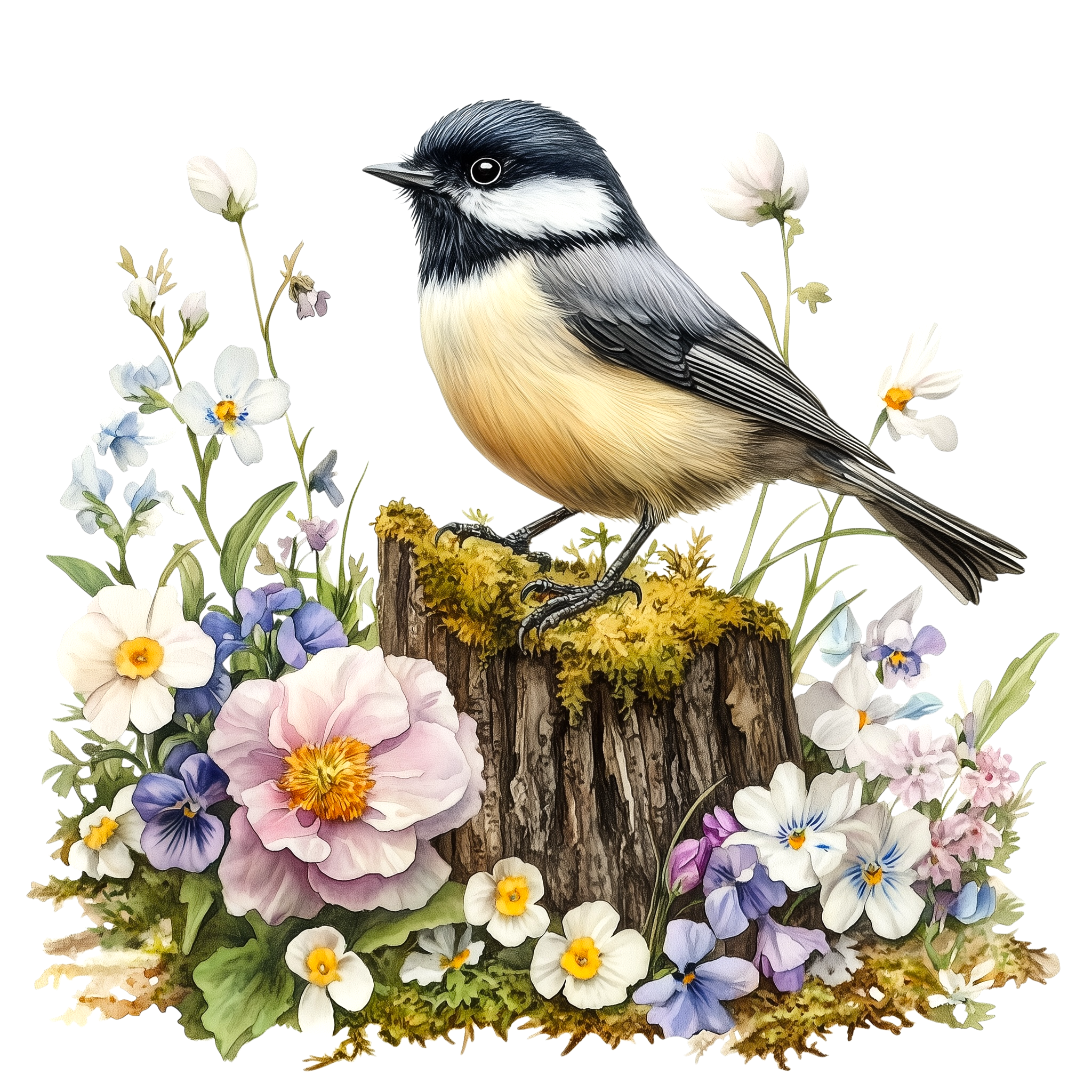 Black Capped Chickadee Wildflower DTF Transfer