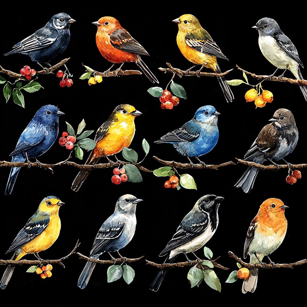 Whimsical Bird Watercolors DTF Transfer