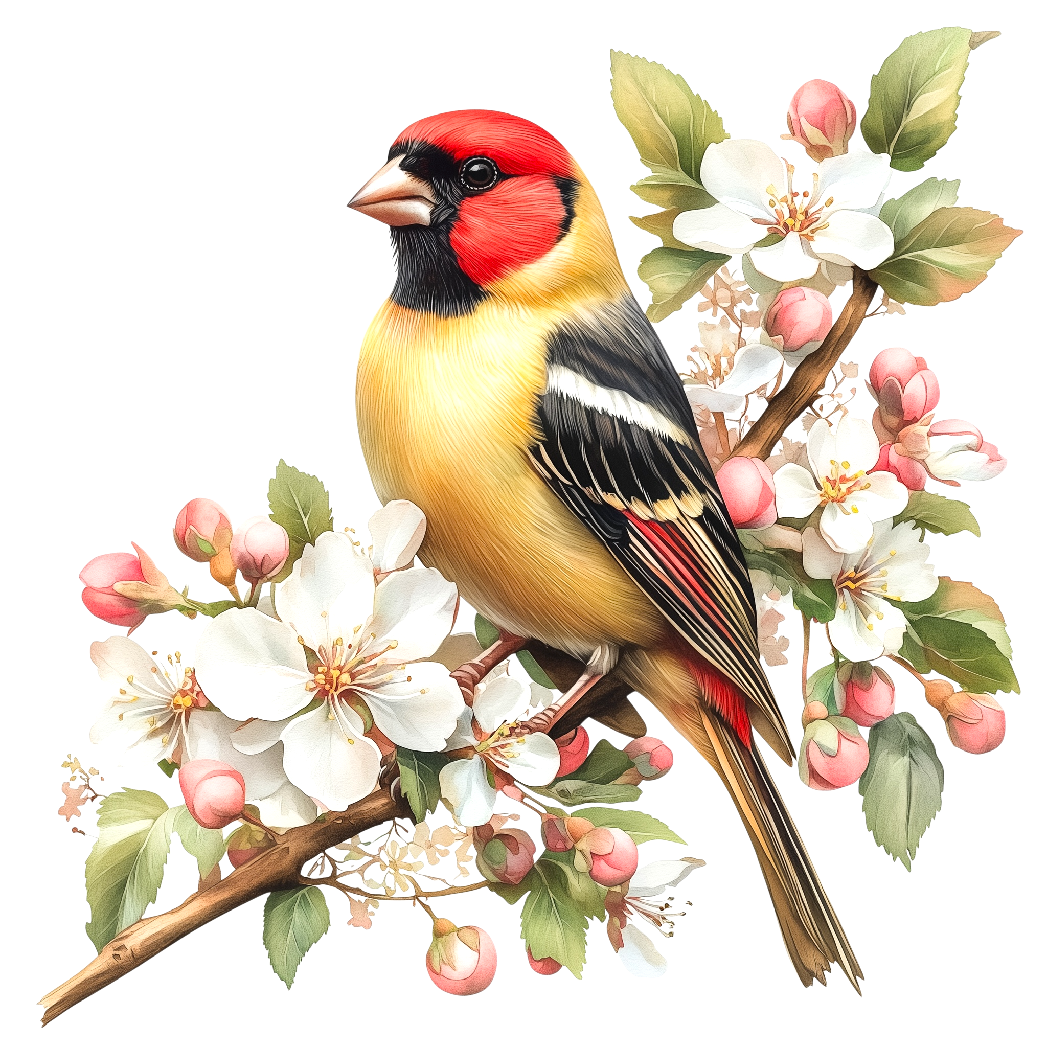 European Goldfinch Apple Blossom DTF Transfer