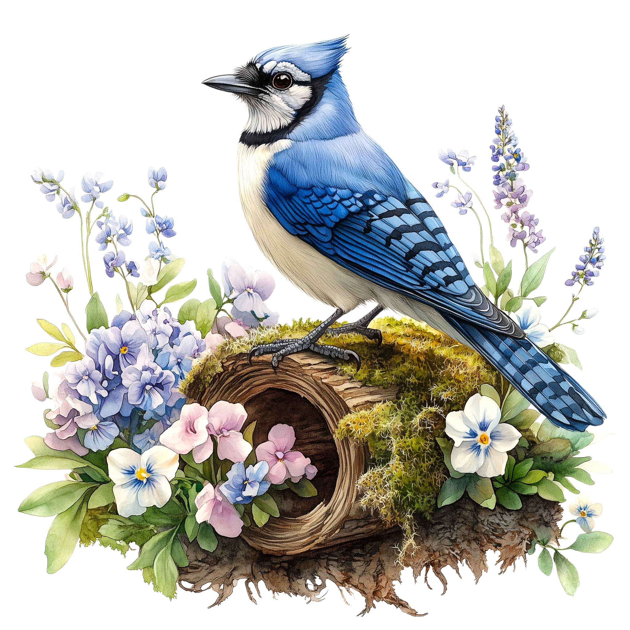 Blue Jay Woodland Garden Watercolor DTF Transfer