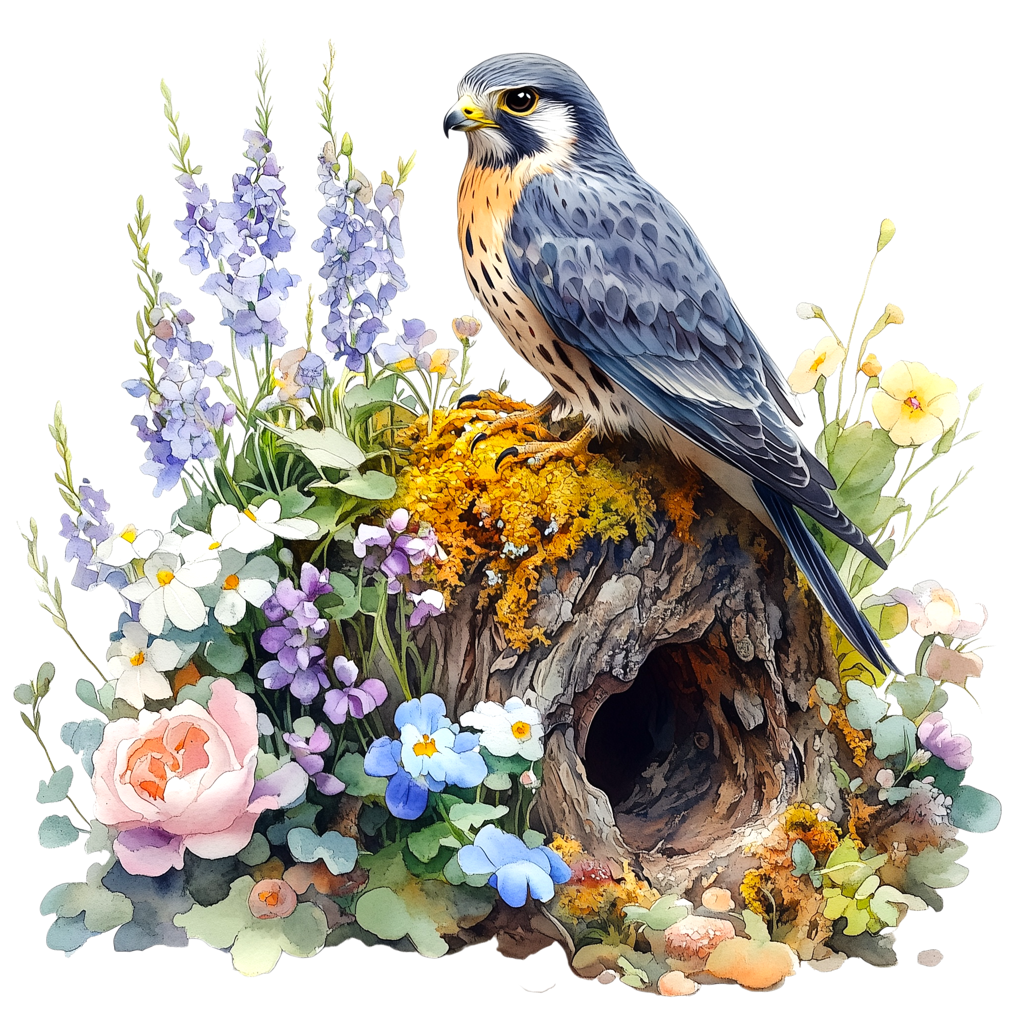 Kestrel Woodland Wildflowers Watercolor DTF Transfer