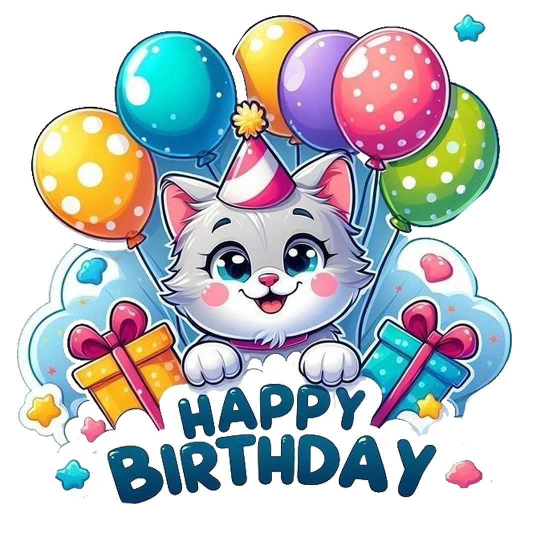 Cute Birthday Cat With Balloons DTF Transfer