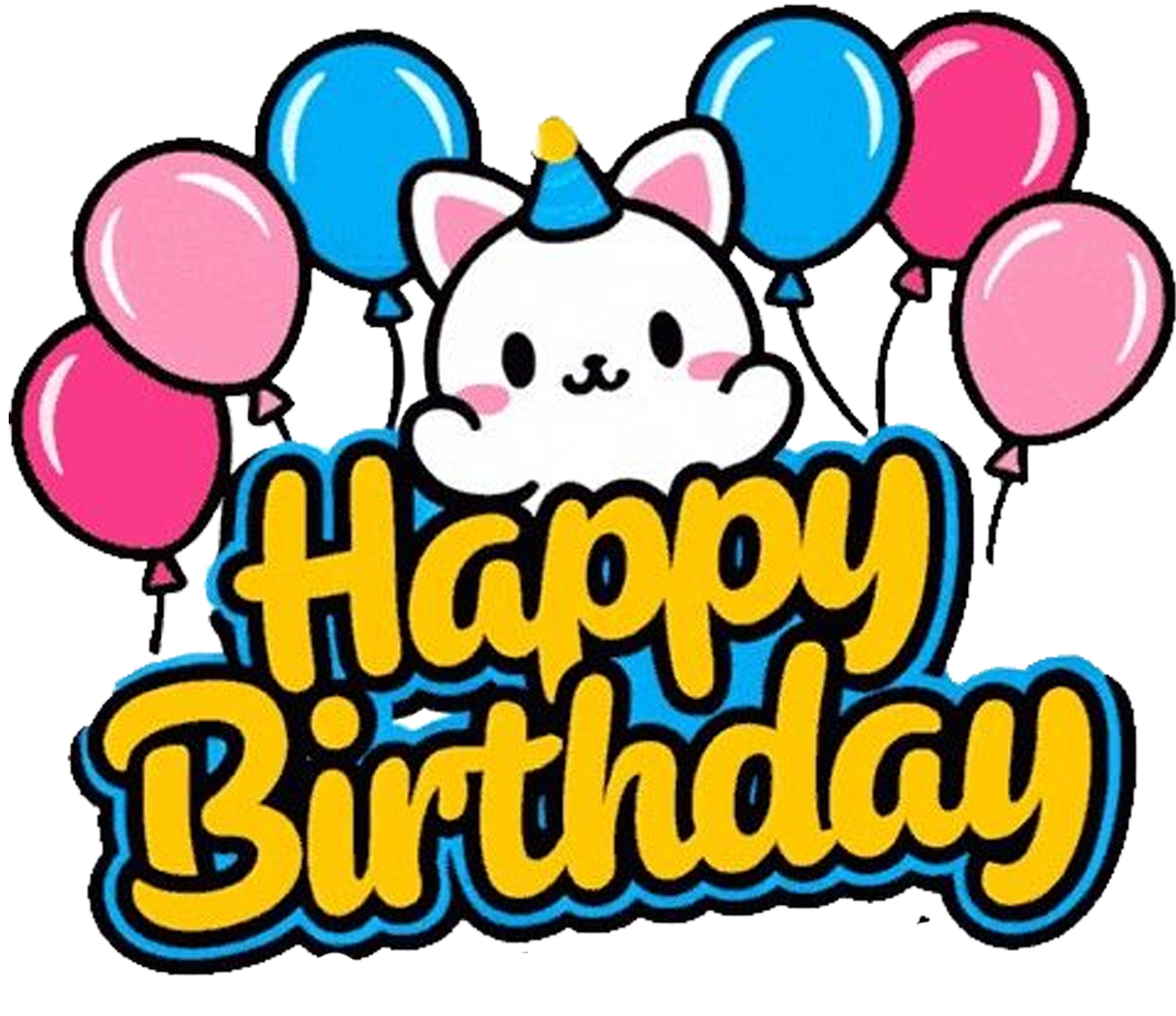 Cute Birthday Cat With Balloons DTF Transfer
