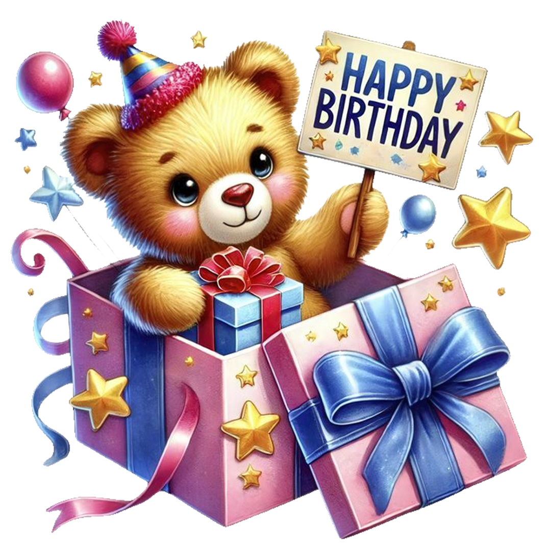 Birthday Teddy Bear Gift Surprise DTF Transfer
